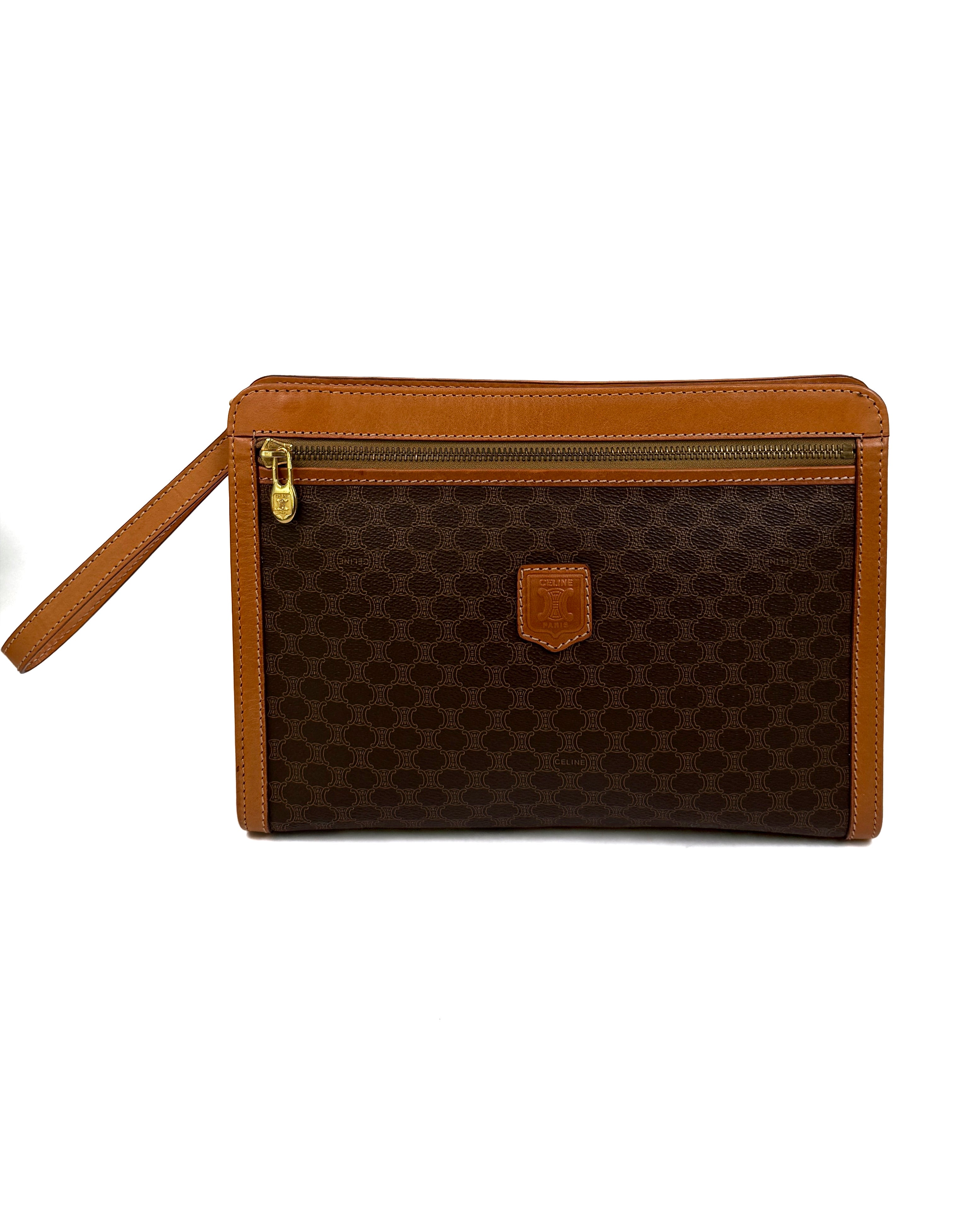 Céline Brown Macadam Canvas Wristlet Clutch