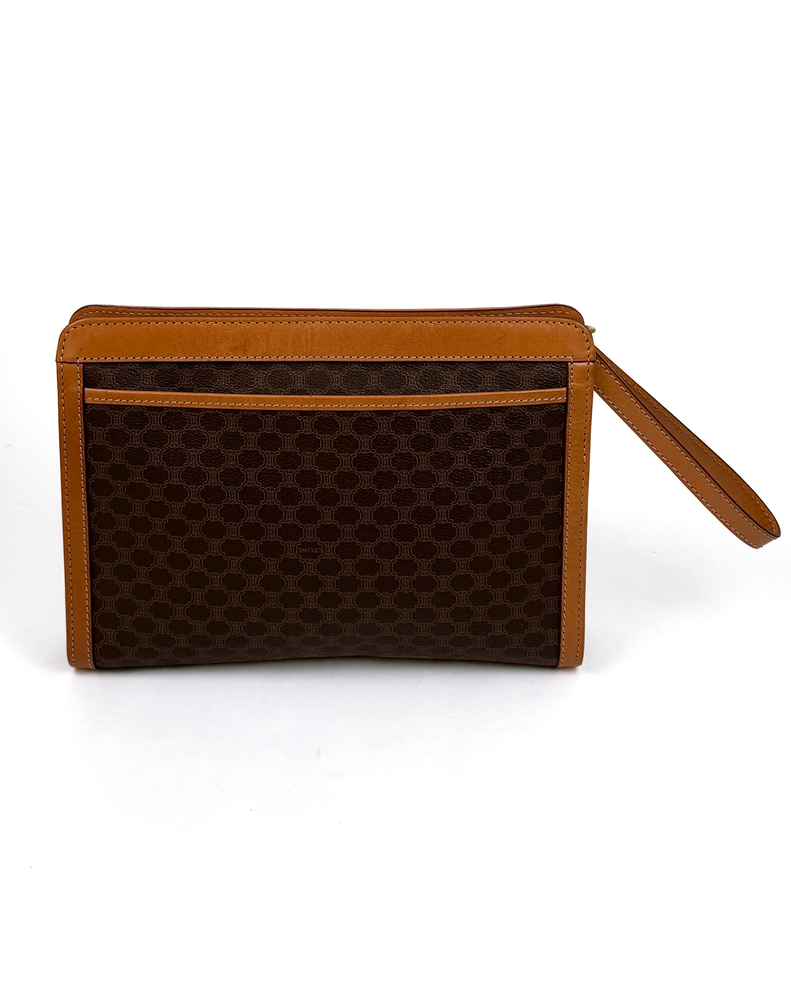 Céline Brown Macadam Canvas Wristlet Clutch