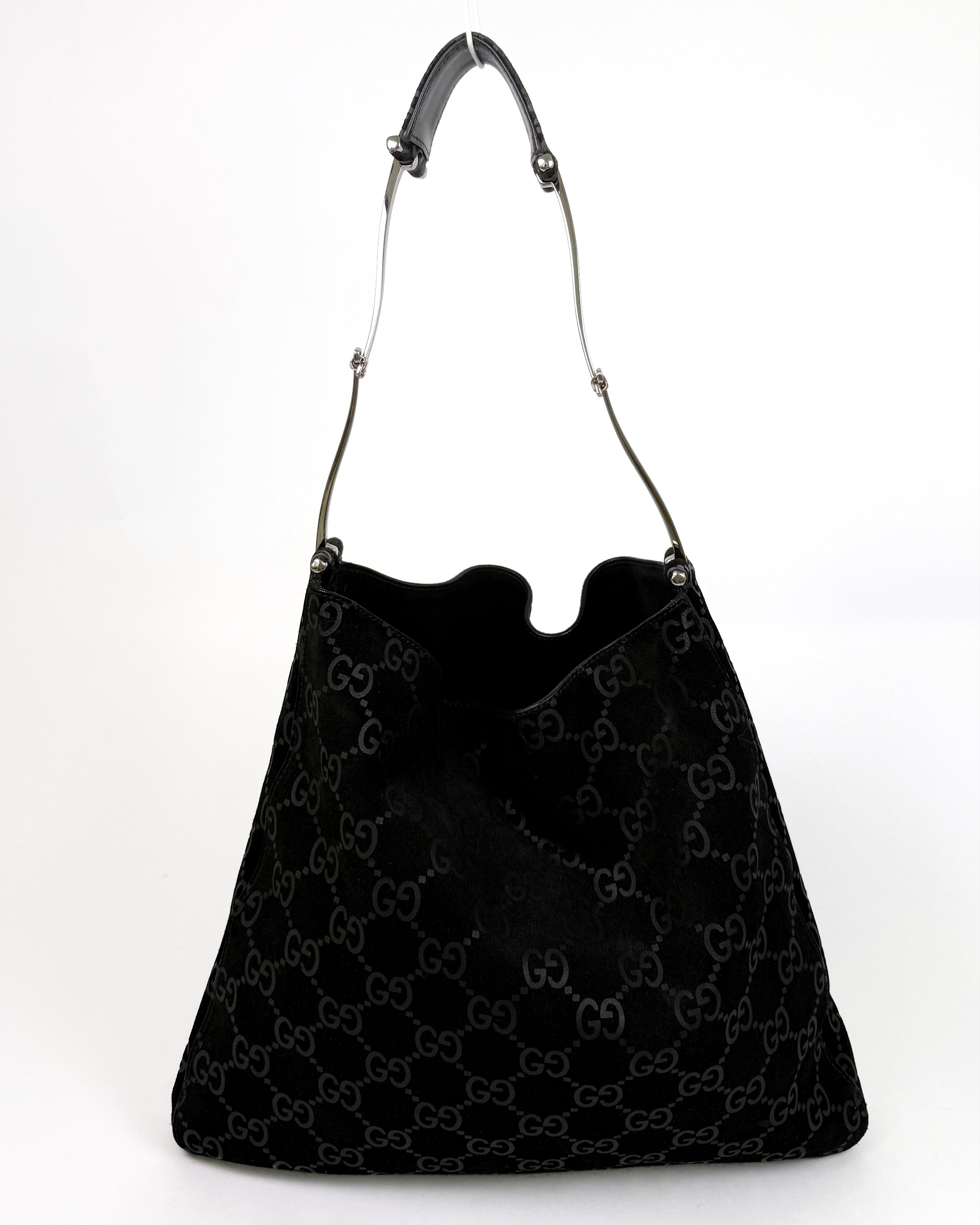 Gucci Tom Ford Slim Horsebit Black Suede GG Hobo Bag Best Seller