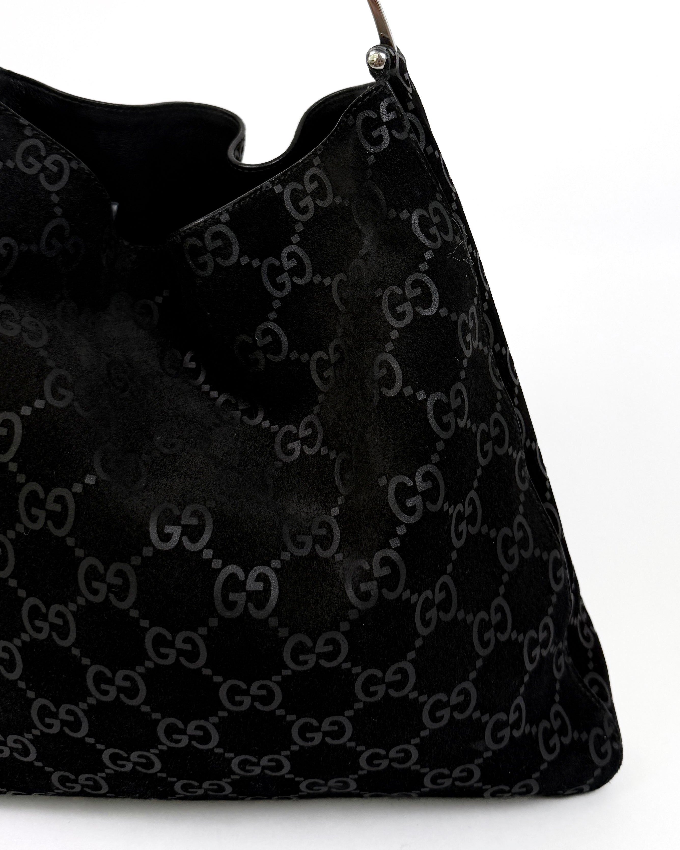 Gucci Tom Ford Slim Horsebit Black Suede GG Hobo Bag Best Seller