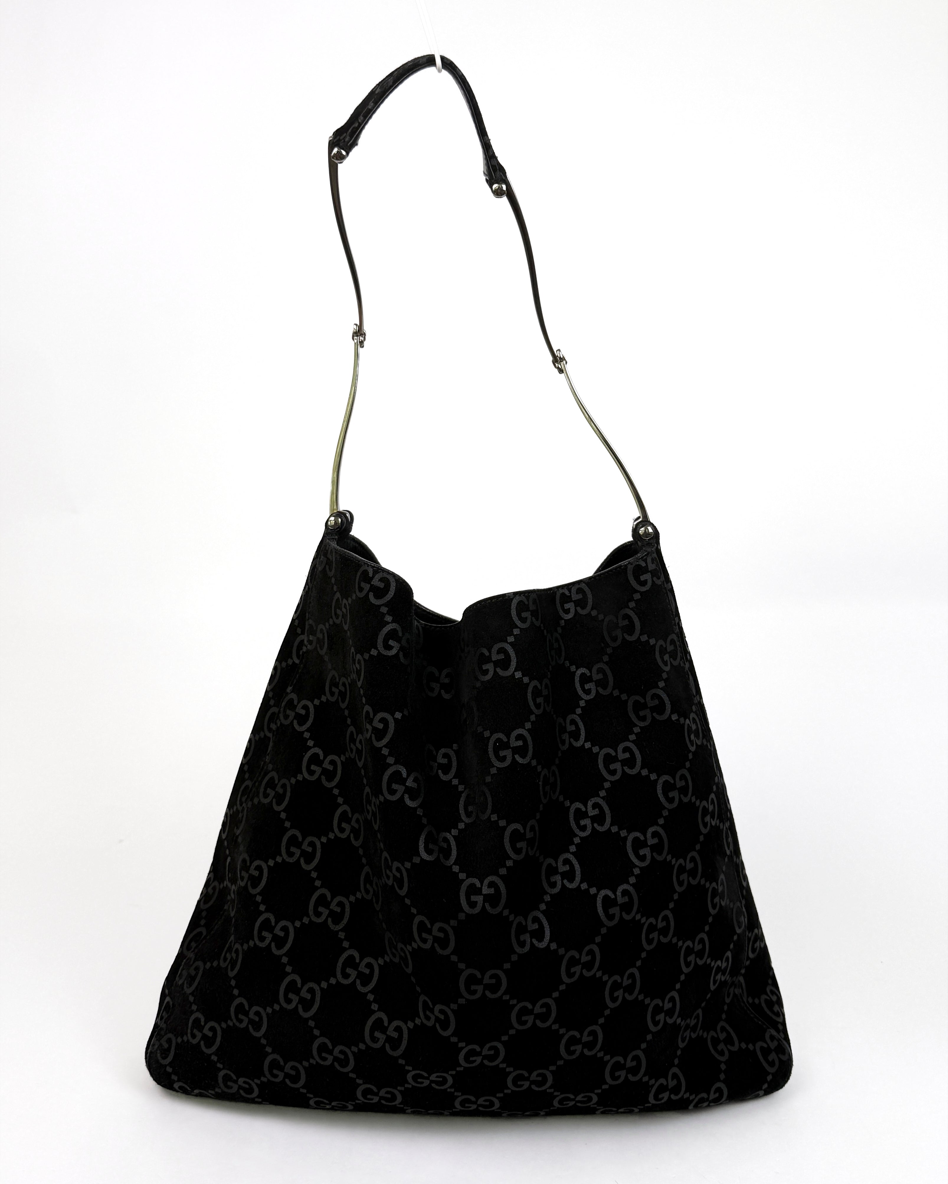 Gucci Tom Ford Slim Horsebit Black Suede GG Hobo Bag Best Seller