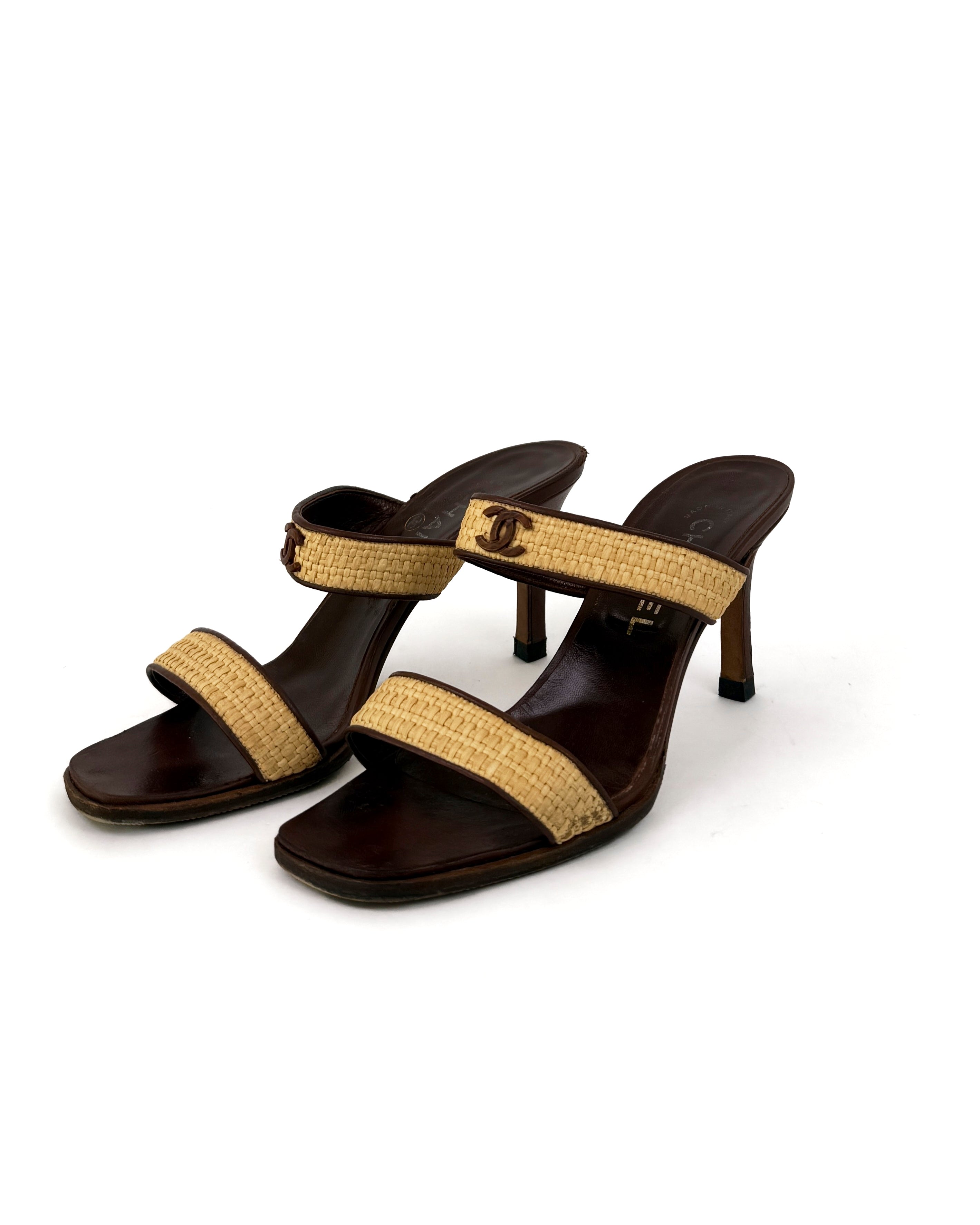 Chanel Raffia Square Toe Mules - 37