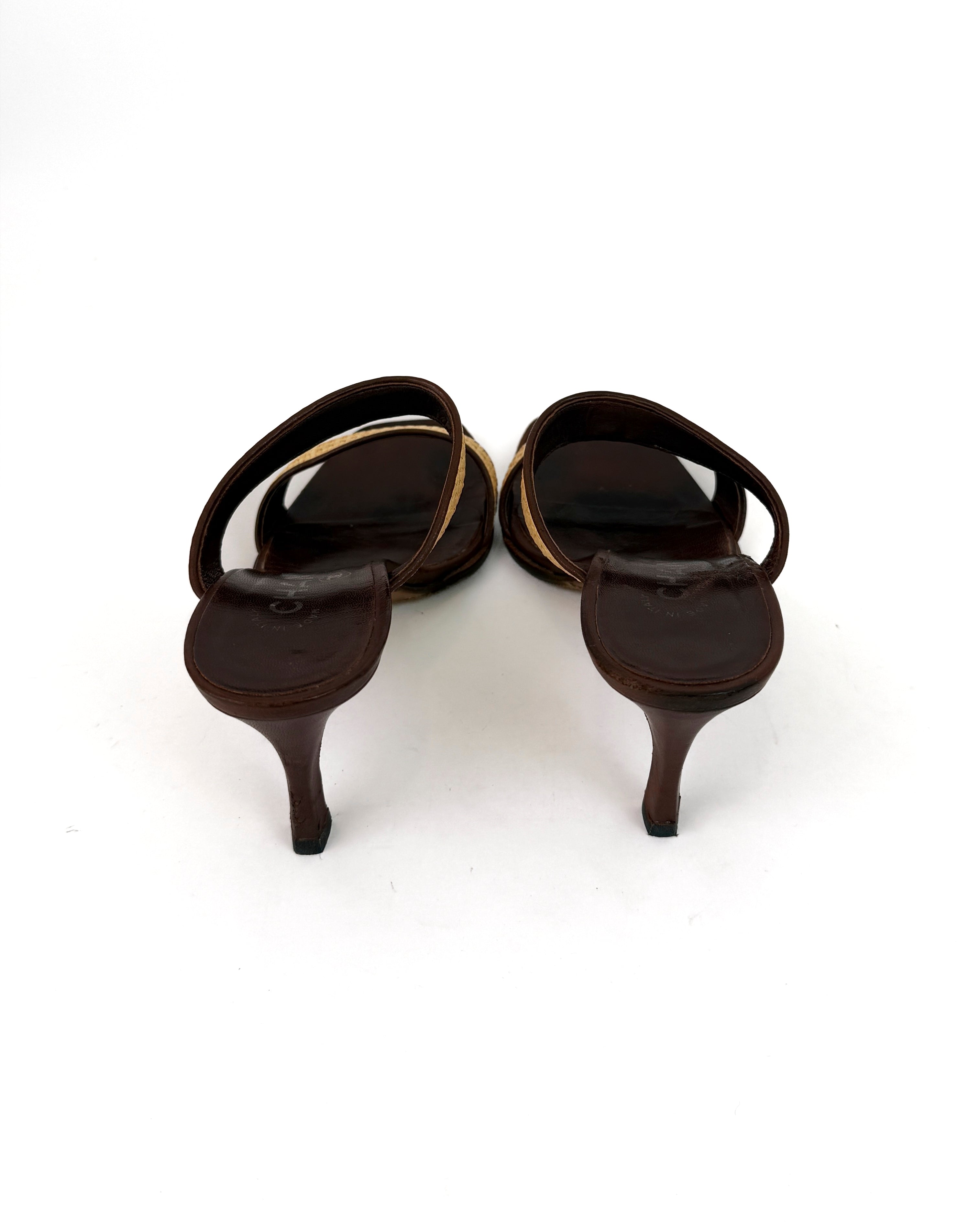 Chanel Raffia Square Toe Mules - 37