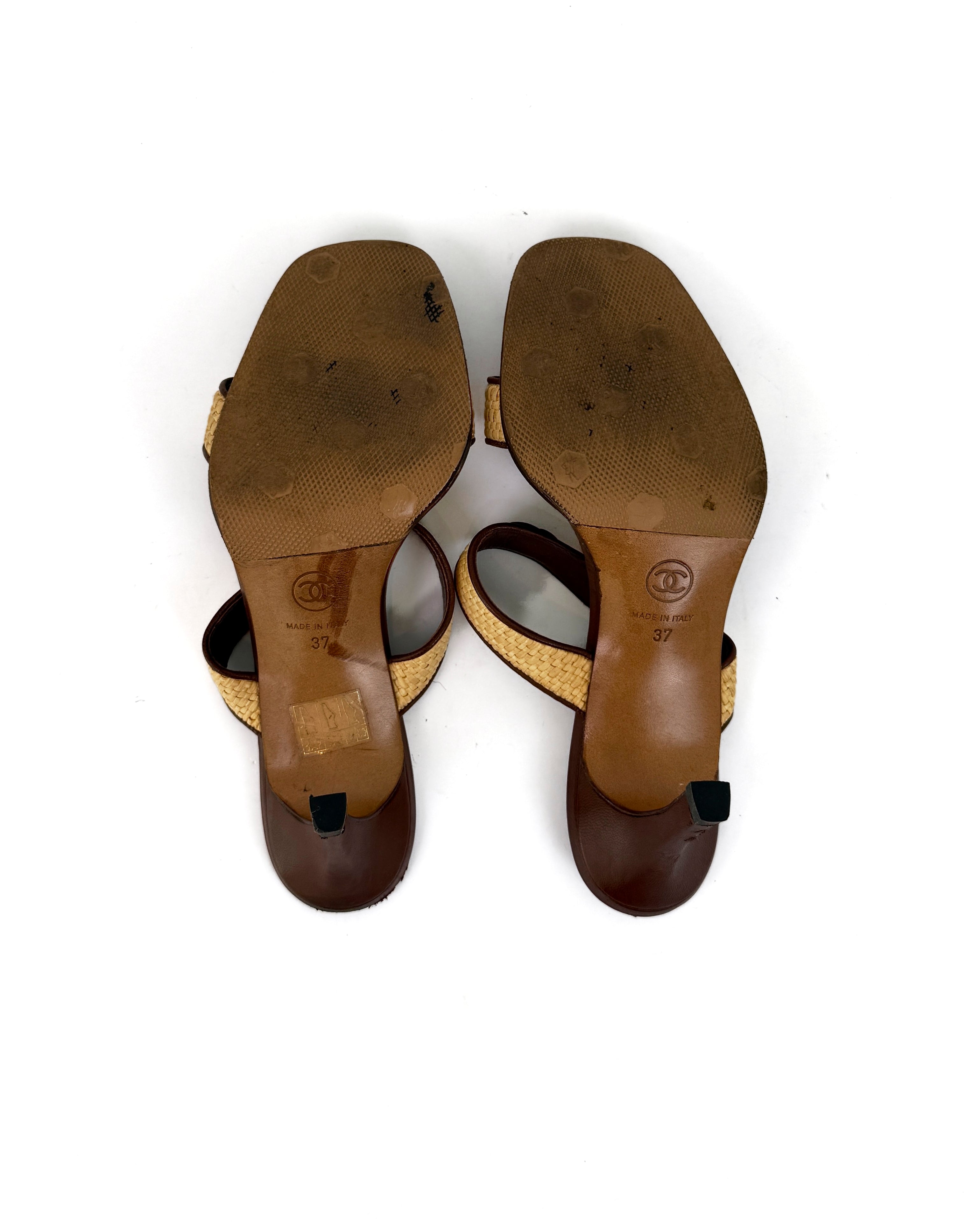 Chanel Raffia Square Toe Mules - 37