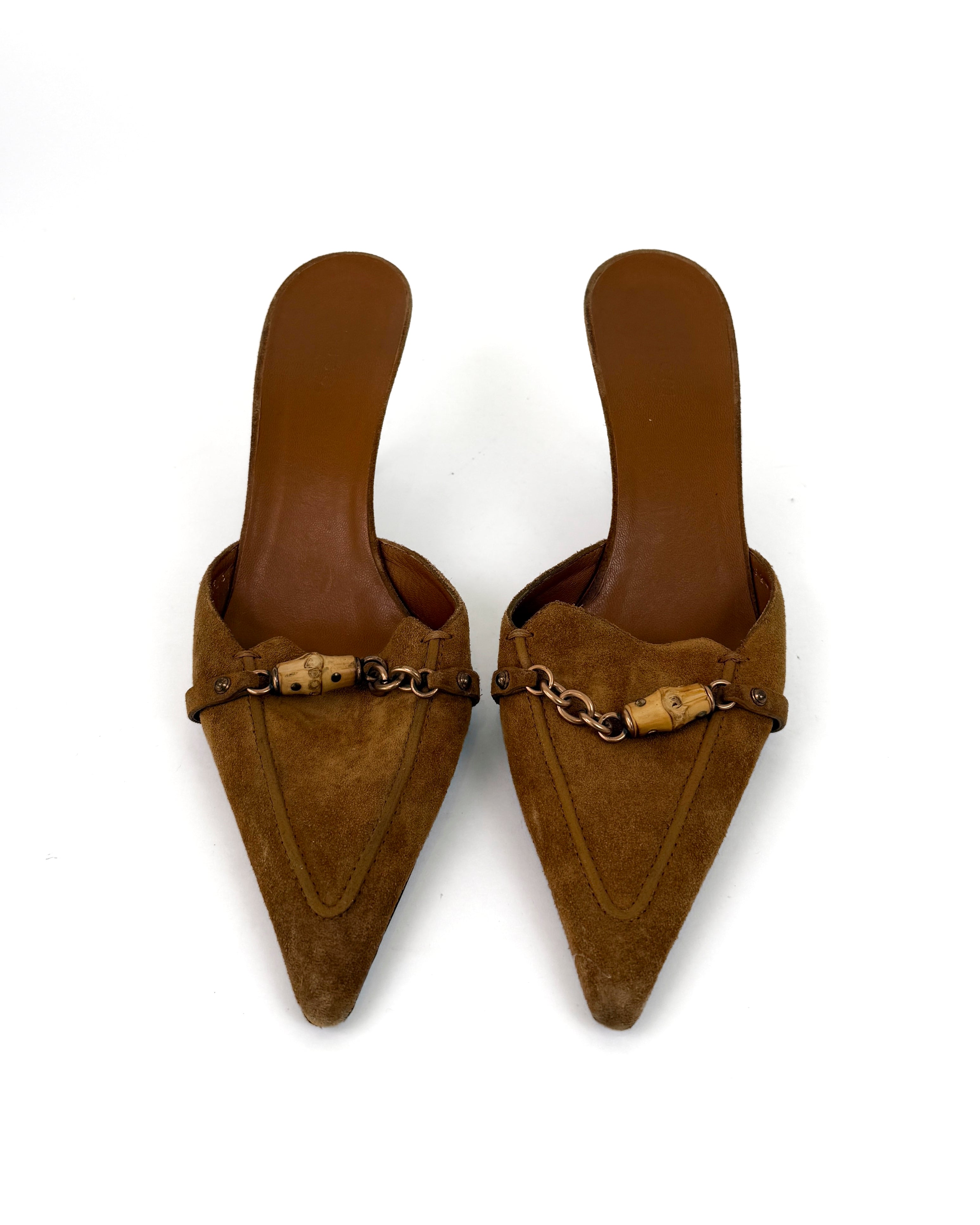 Gucci Suede Bamboo Chain Mules - 40.5