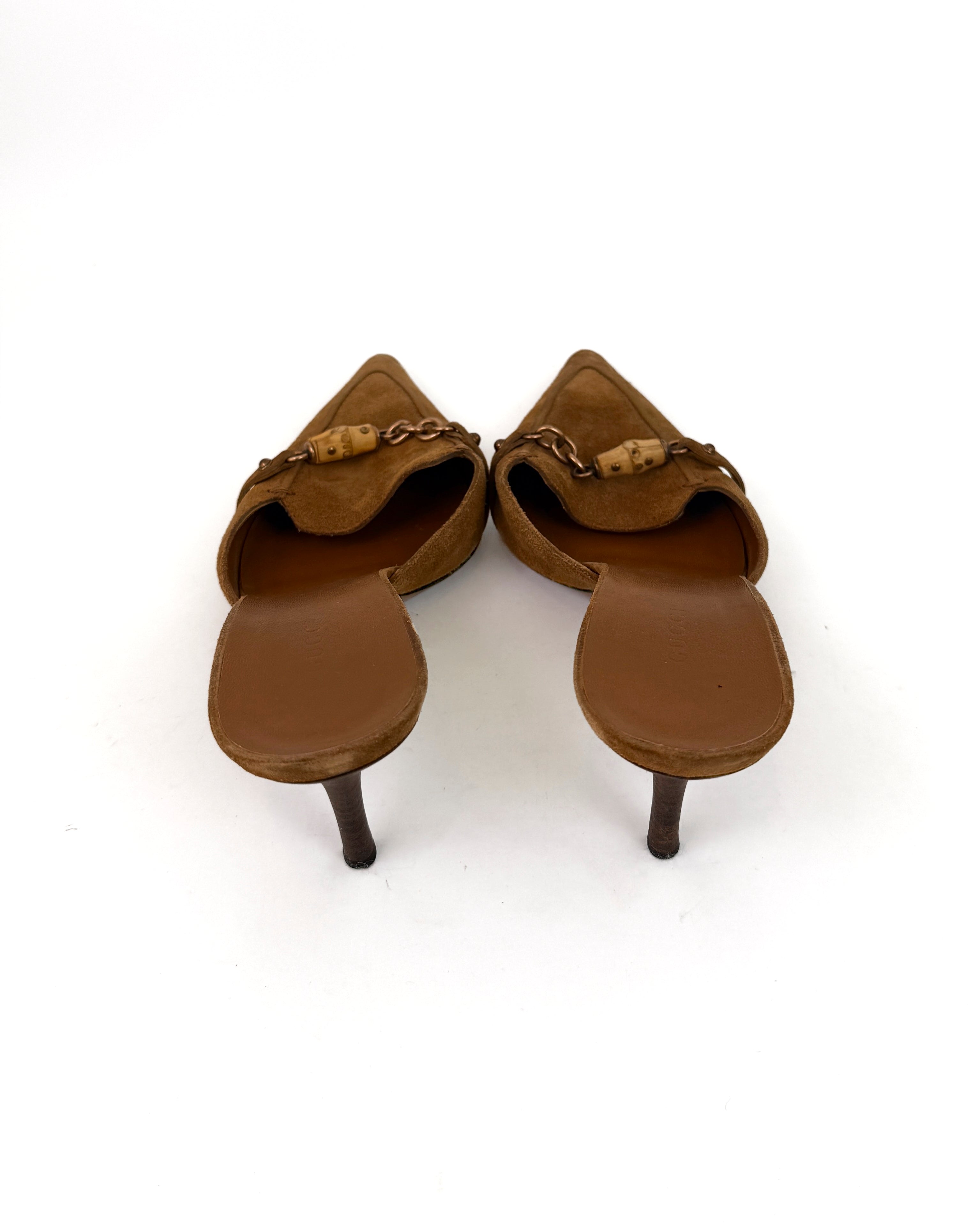 Gucci Suede Bamboo Chain Mules - 40.5