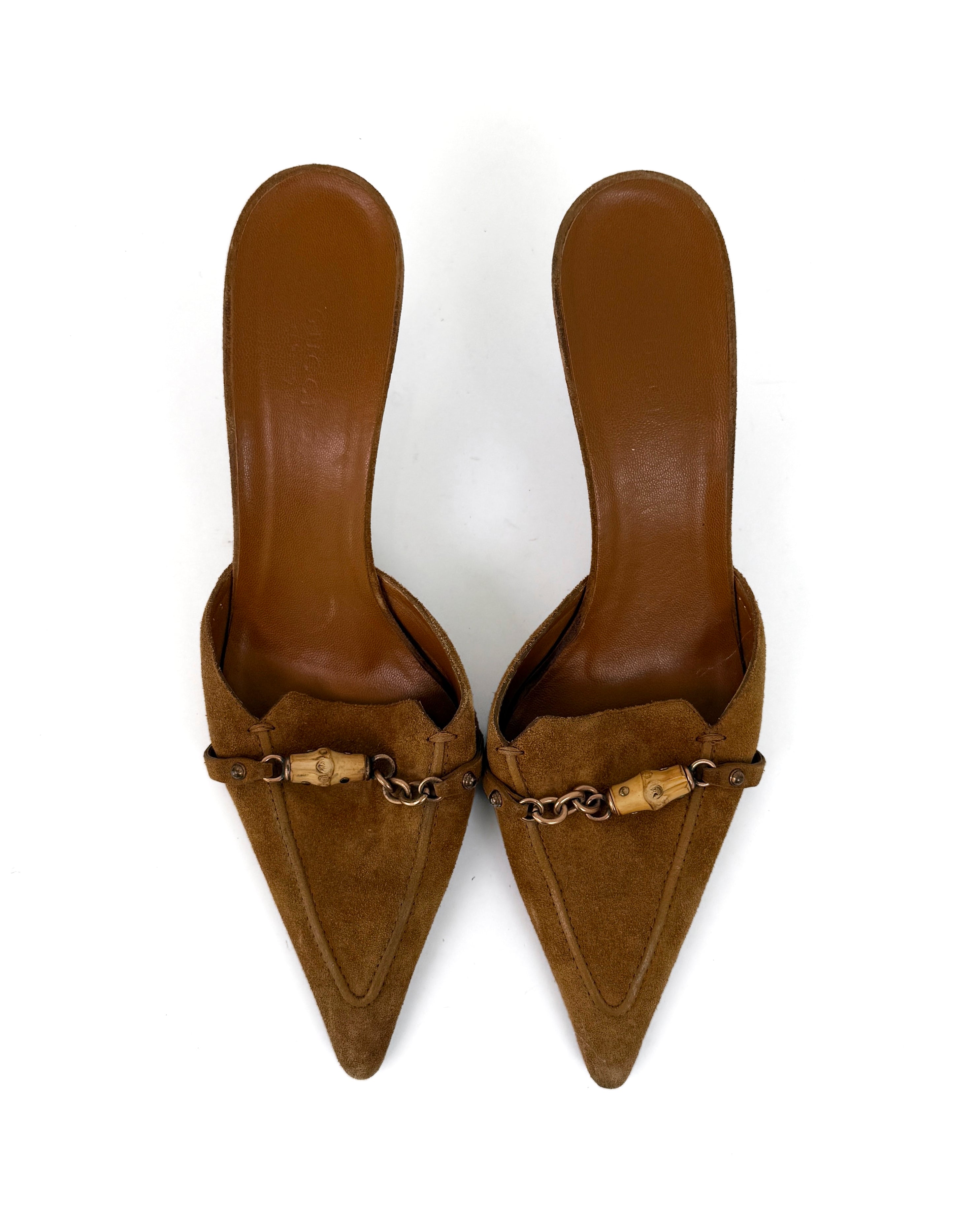 Gucci Suede Bamboo Chain Mules - 40.5
