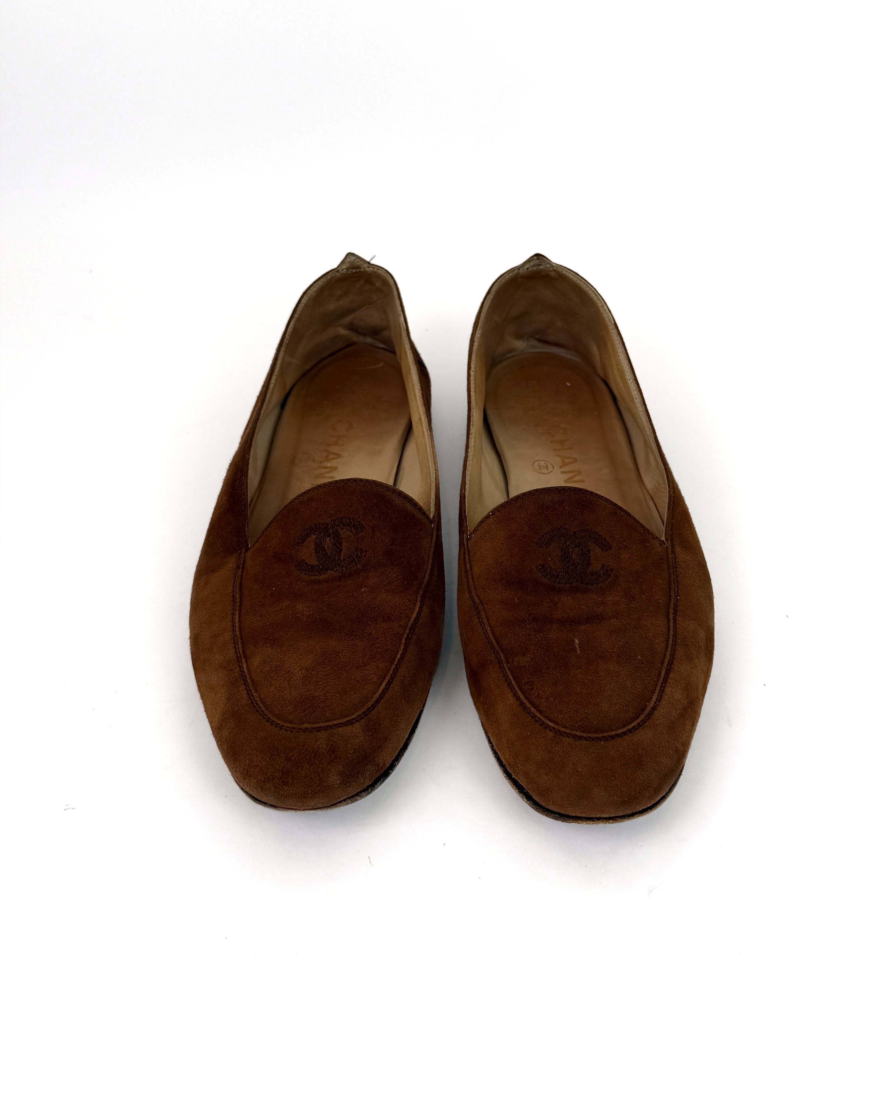 Chanel Vintage Brown Suede Loafers - 38.5