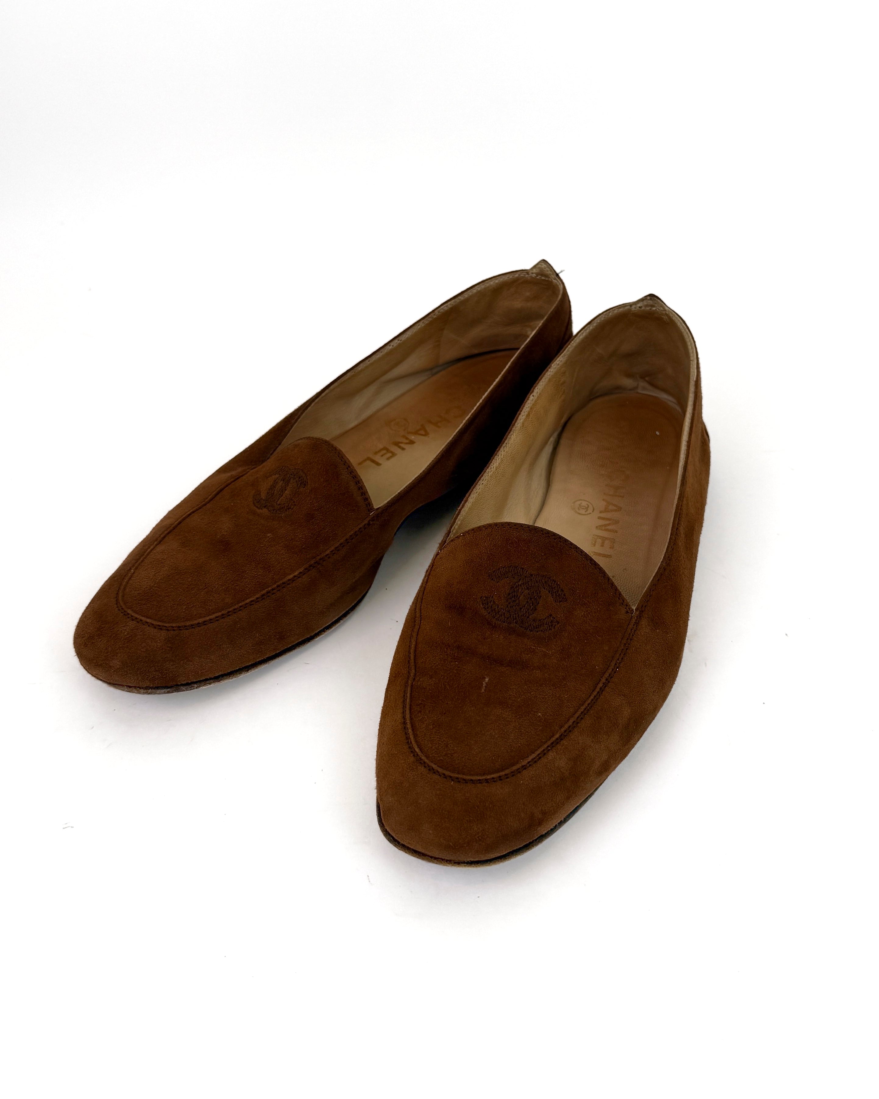 Chanel Vintage Brown Suede Loafers - 38.5