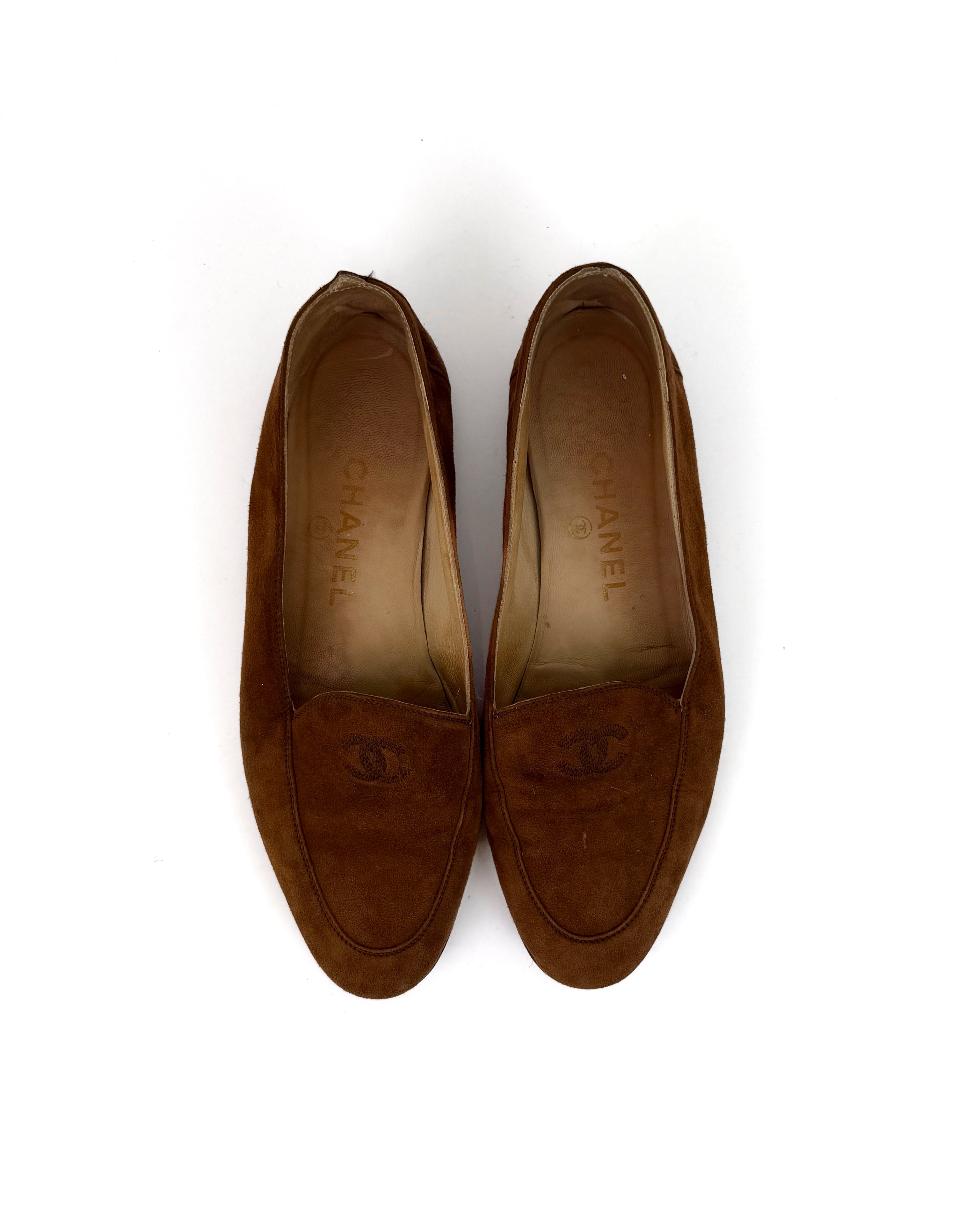 Chanel Vintage Brown Suede Loafers - 38.5