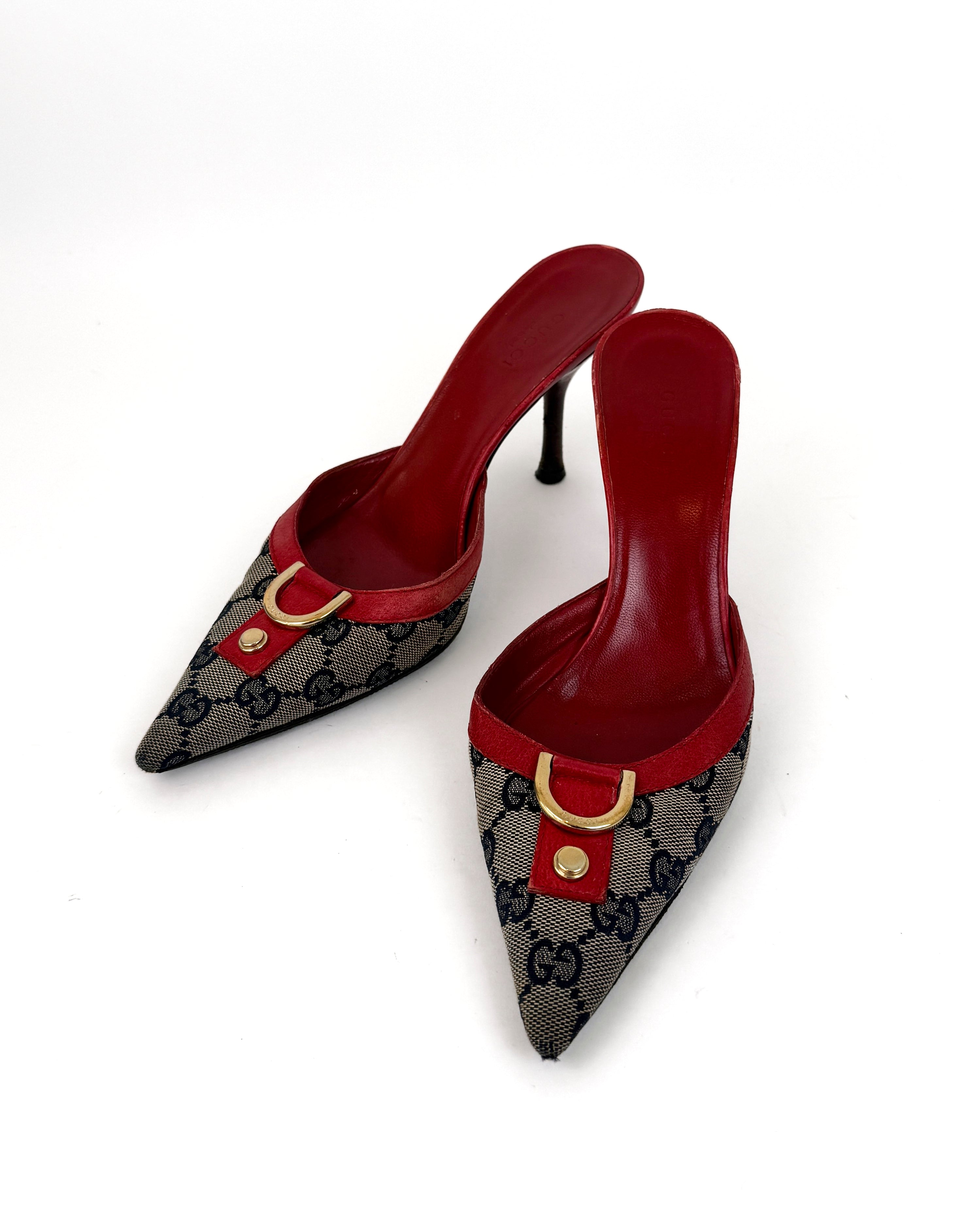 Gucci Vintage GG Canvas Mules - 36