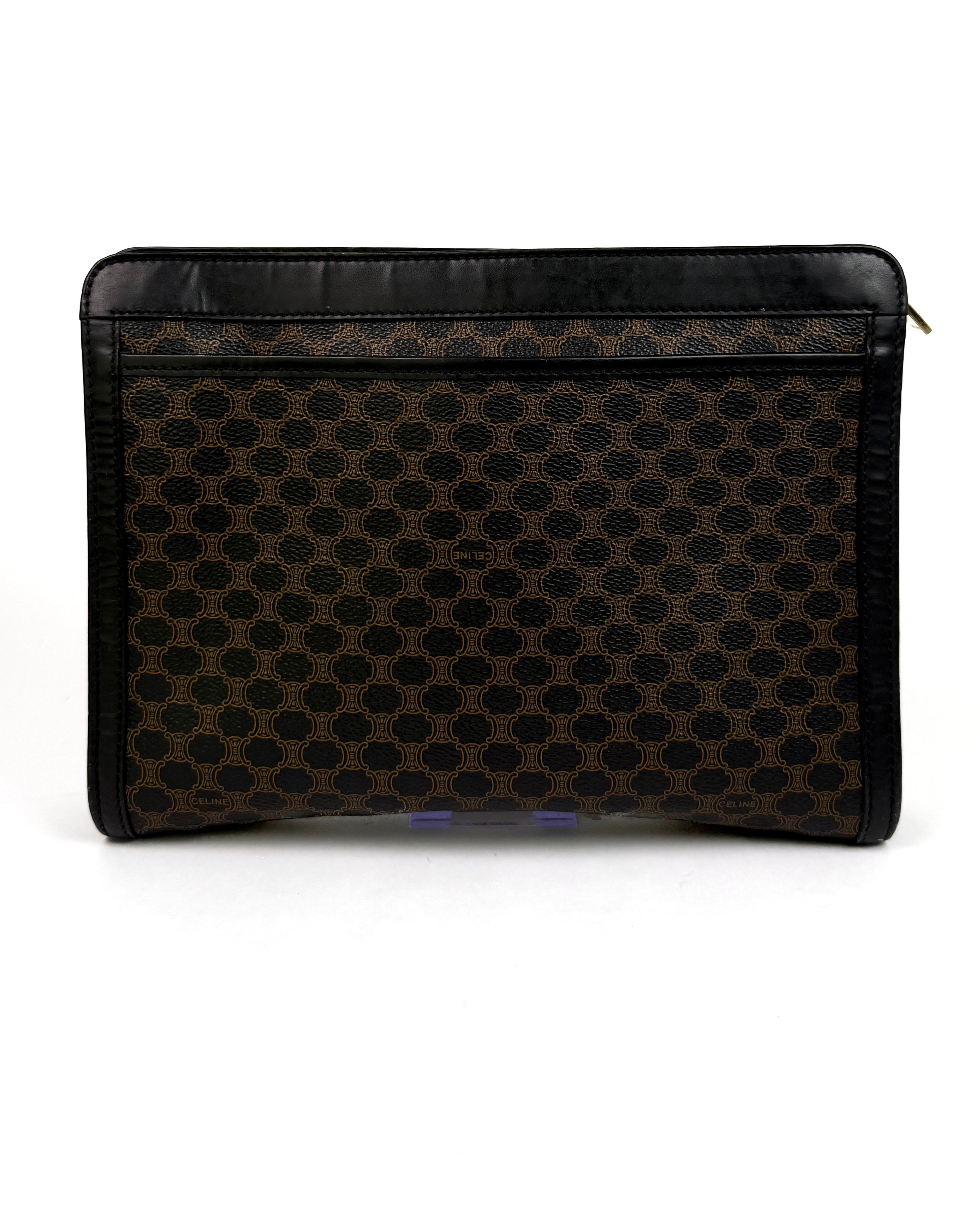 Céline Brown Canvas Patent Trim Pouch