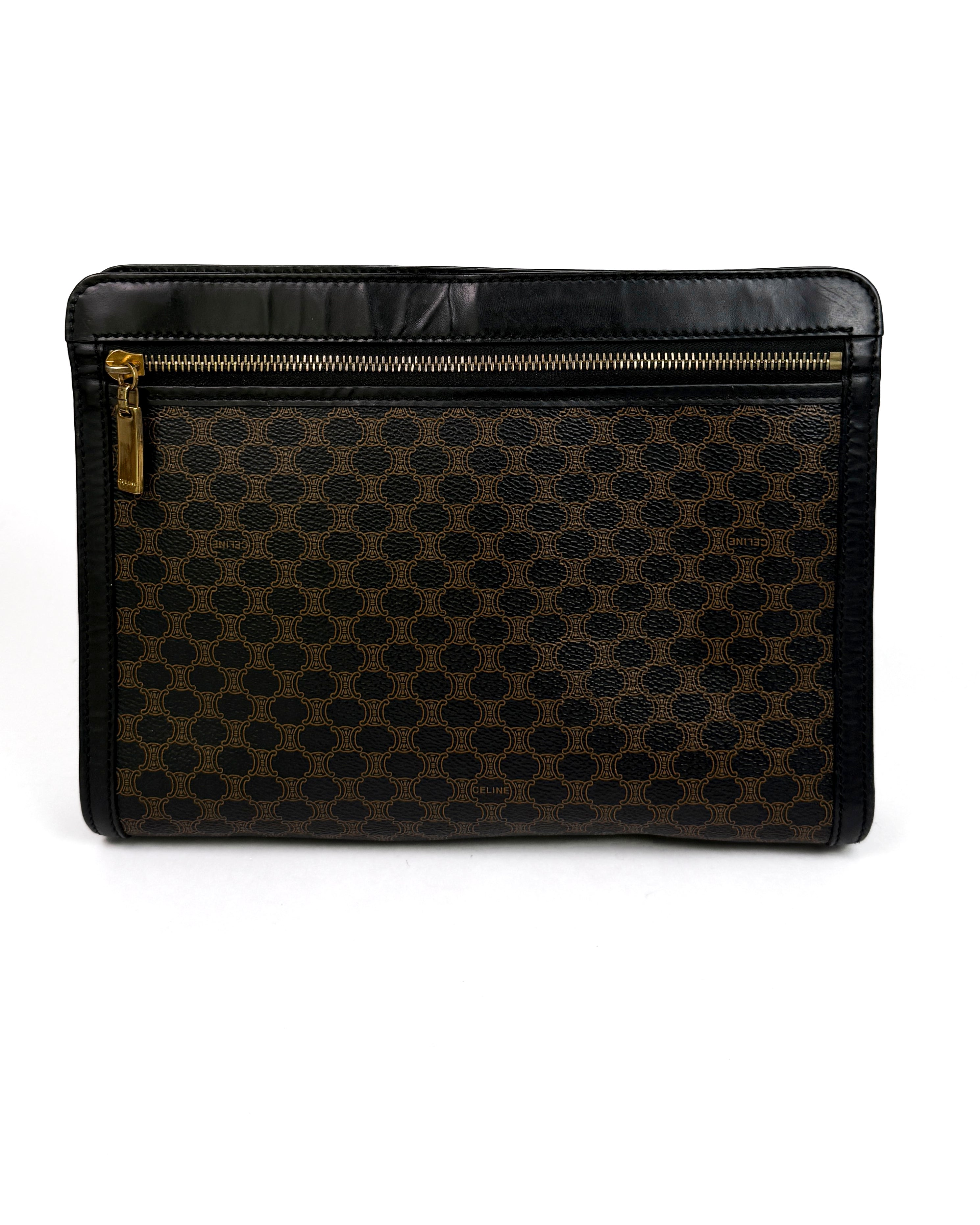 Céline Brown Canvas Patent Trim Pouch