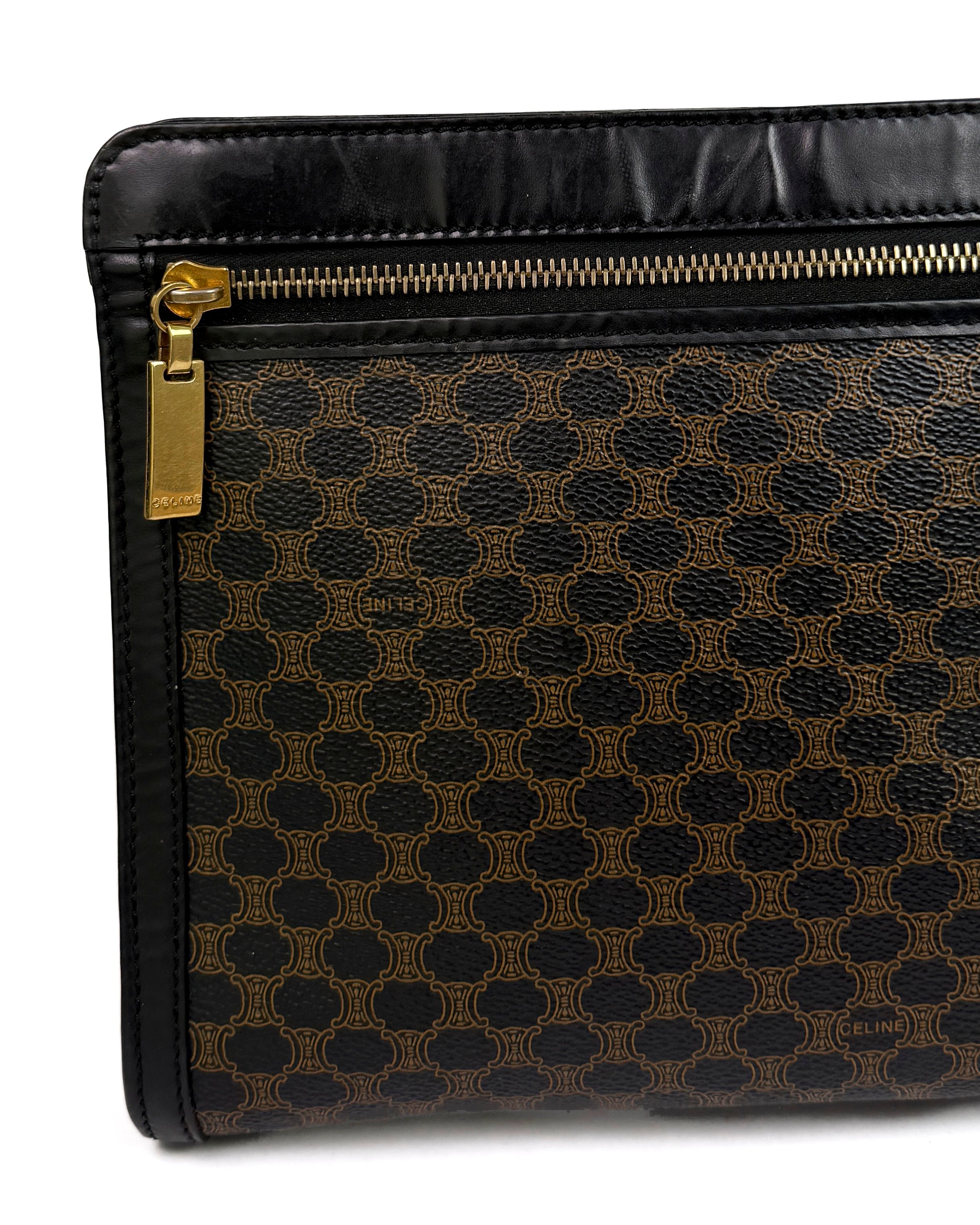 Céline Brown Canvas Patent Trim Pouch