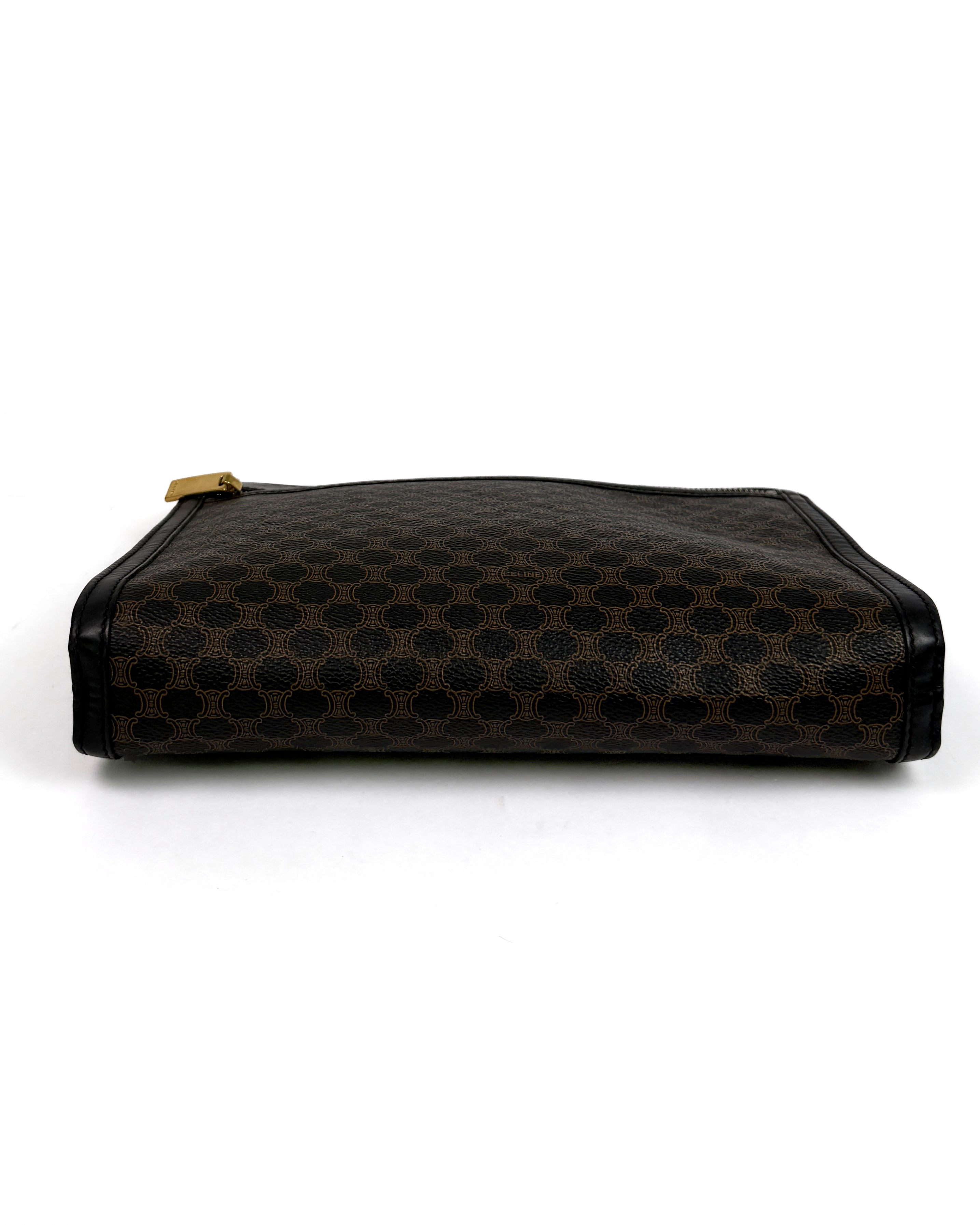 Céline Brown Canvas Patent Trim Pouch