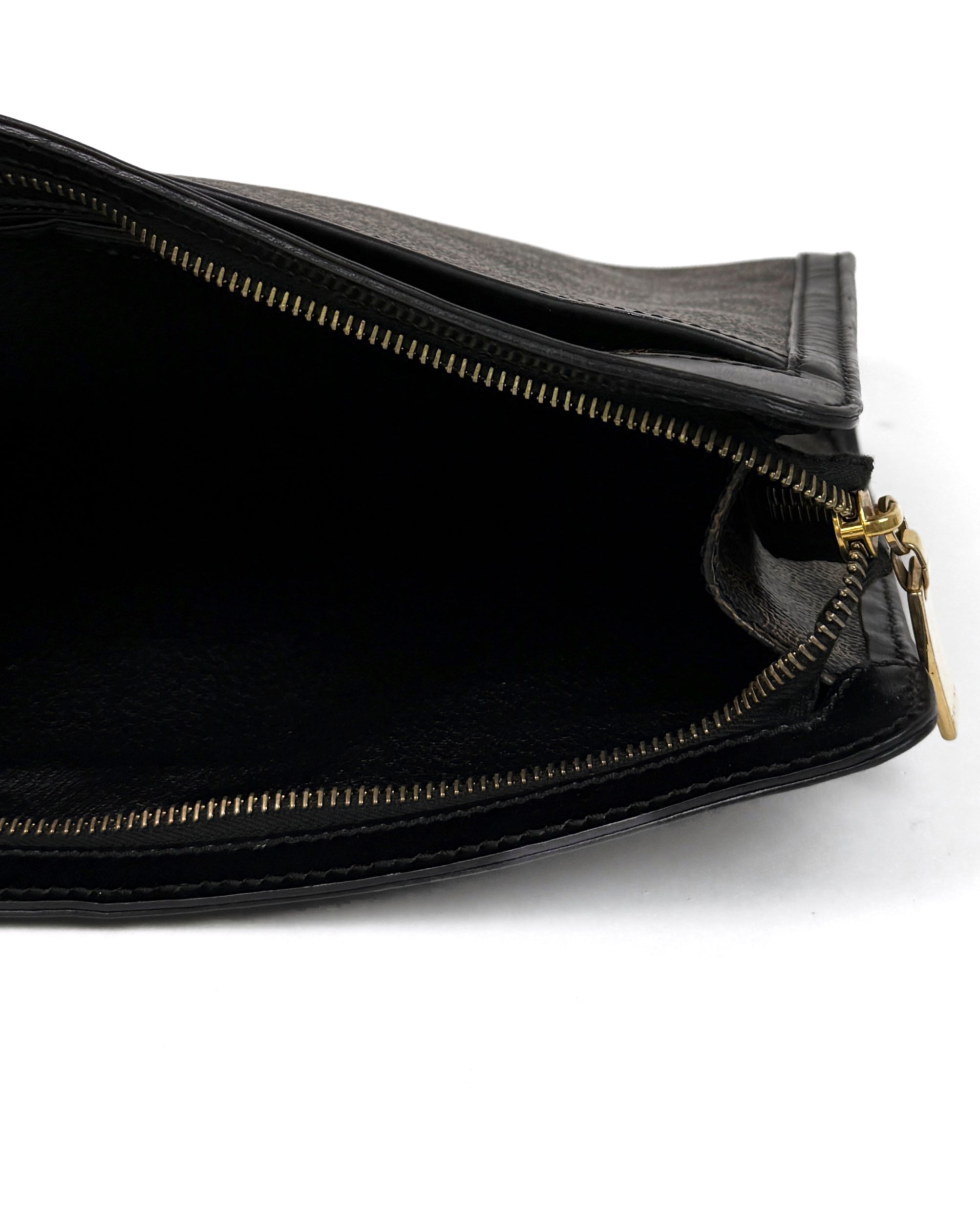 Céline Brown Canvas Patent Trim Pouch