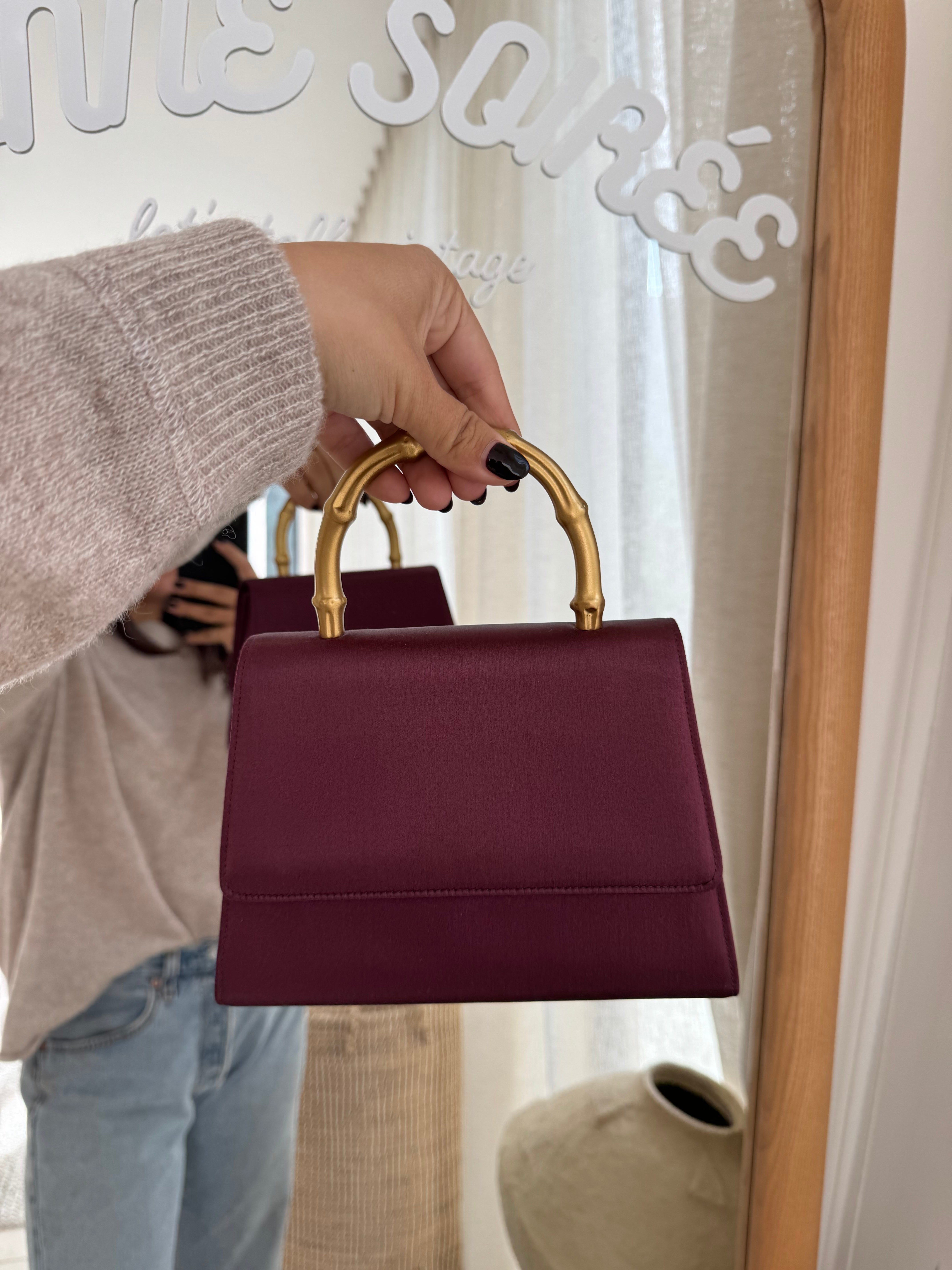 Gucci Burgundy Satin Handbag