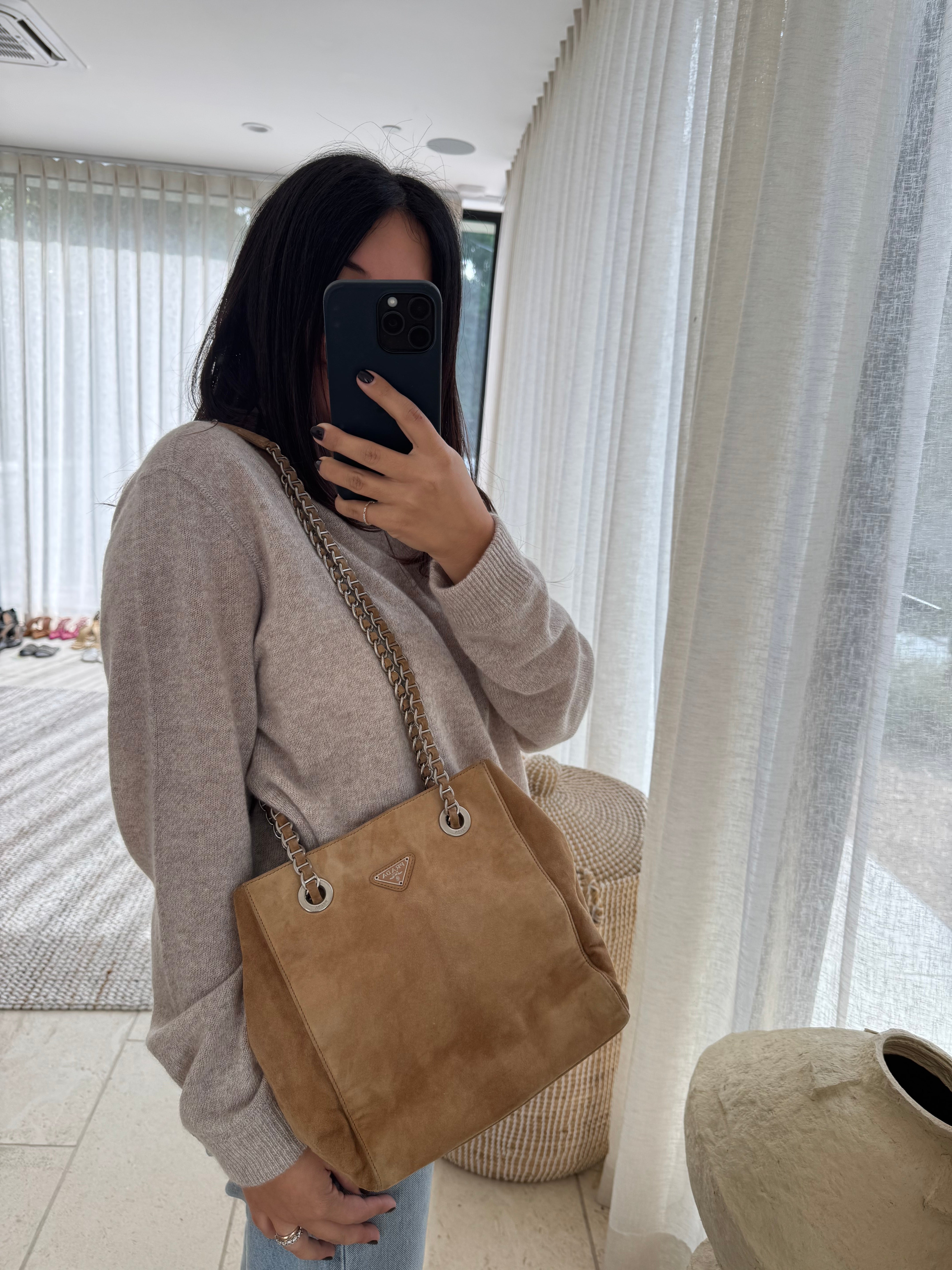 Prada Brown Suede Shoulder Bag