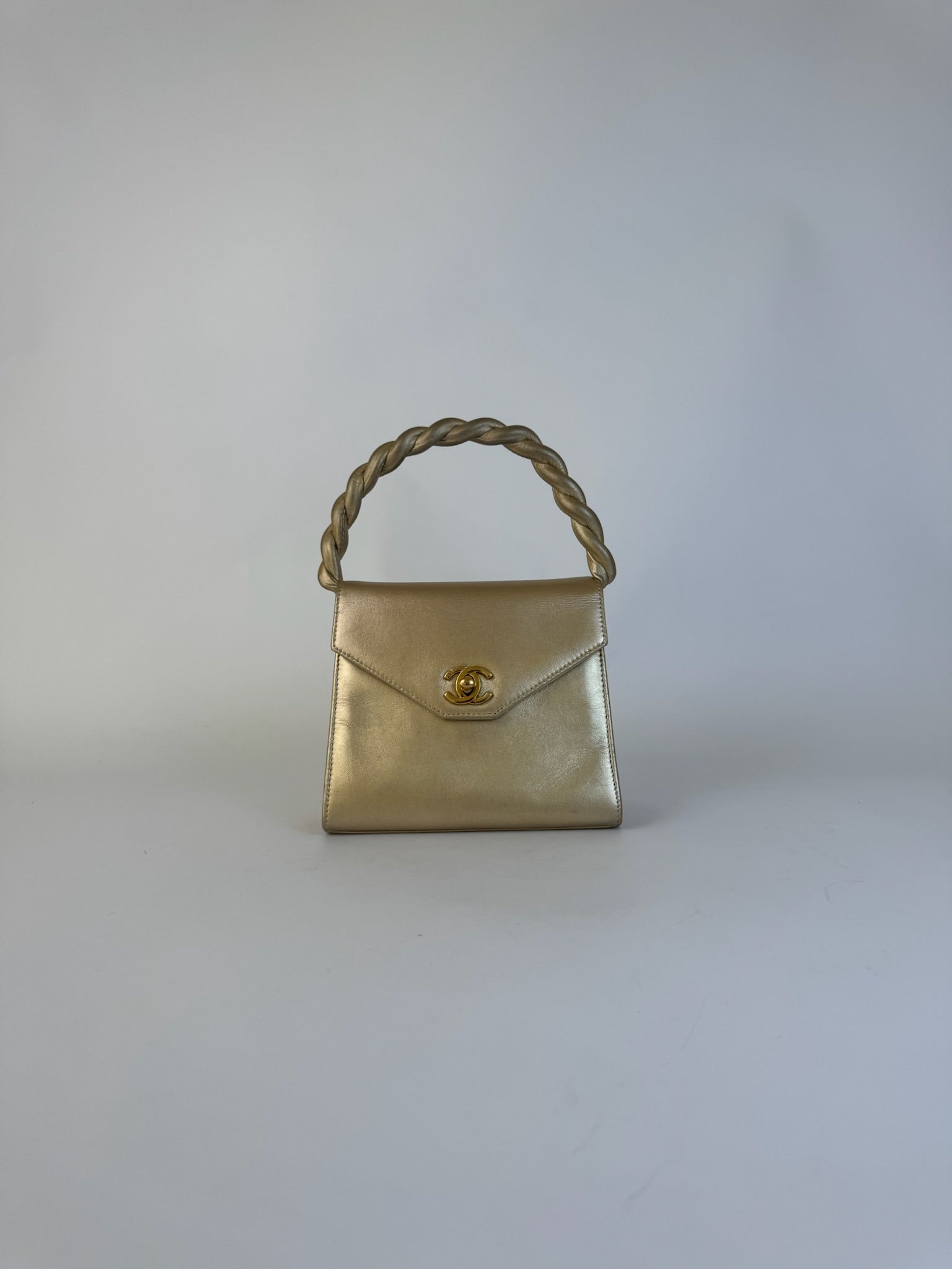 Chanel Vintage Satin Handbag Gold Rare