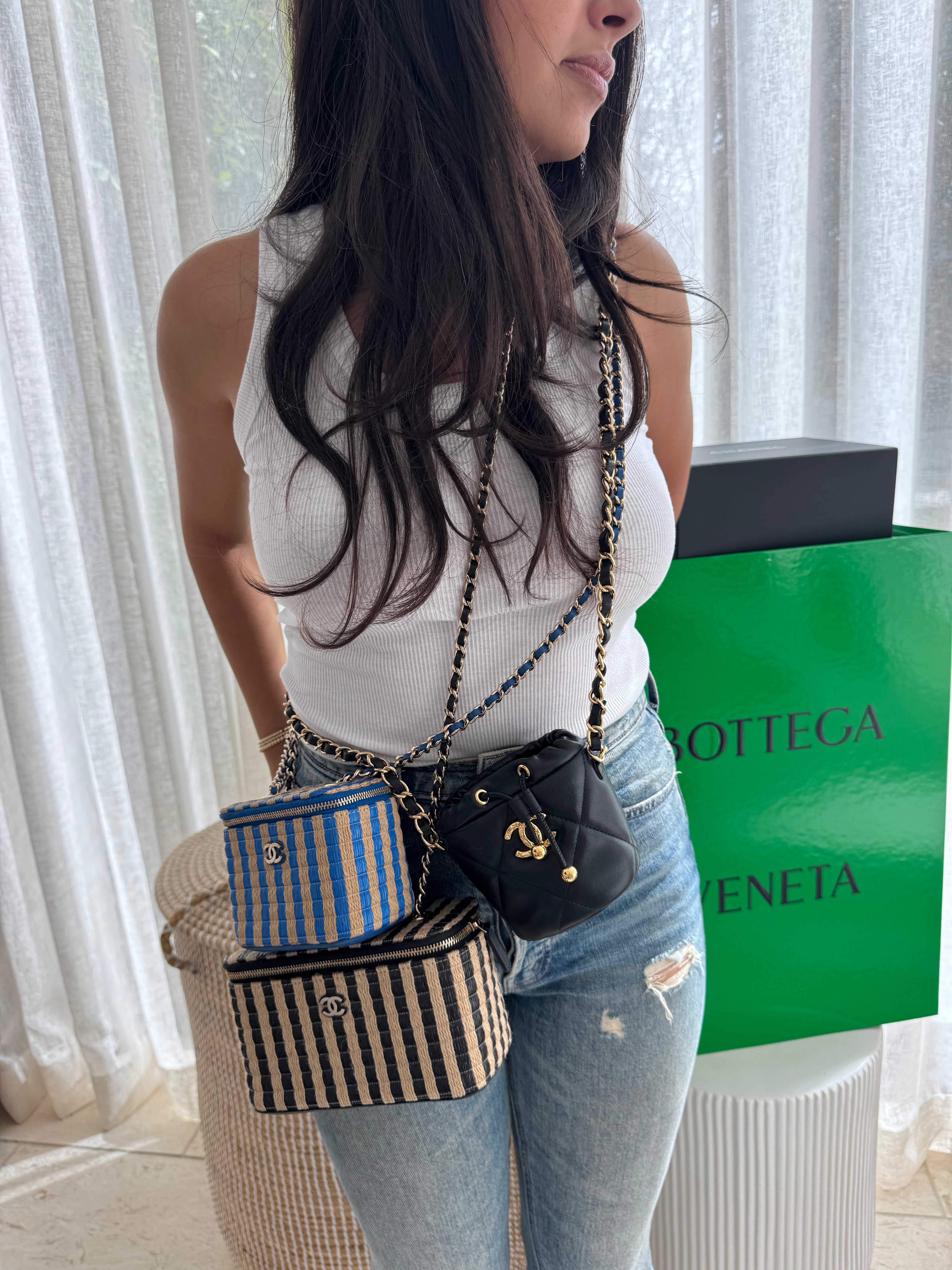 Chanel Raffia Mini Vanity Case Blue