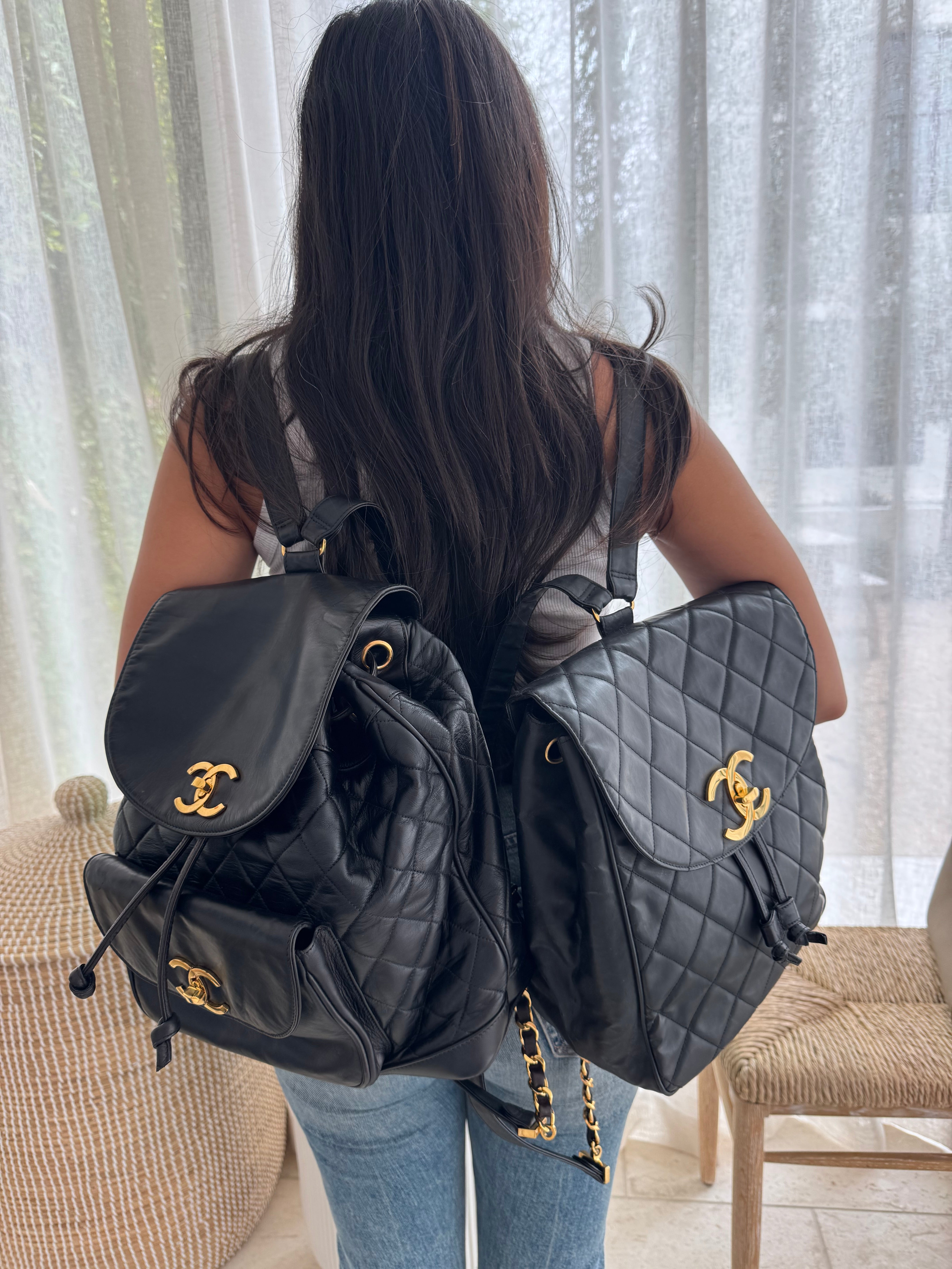Vintage Chanel Drawstring Backpack — 1990s Soft Lambskin with 24k Gold Hardware Rare