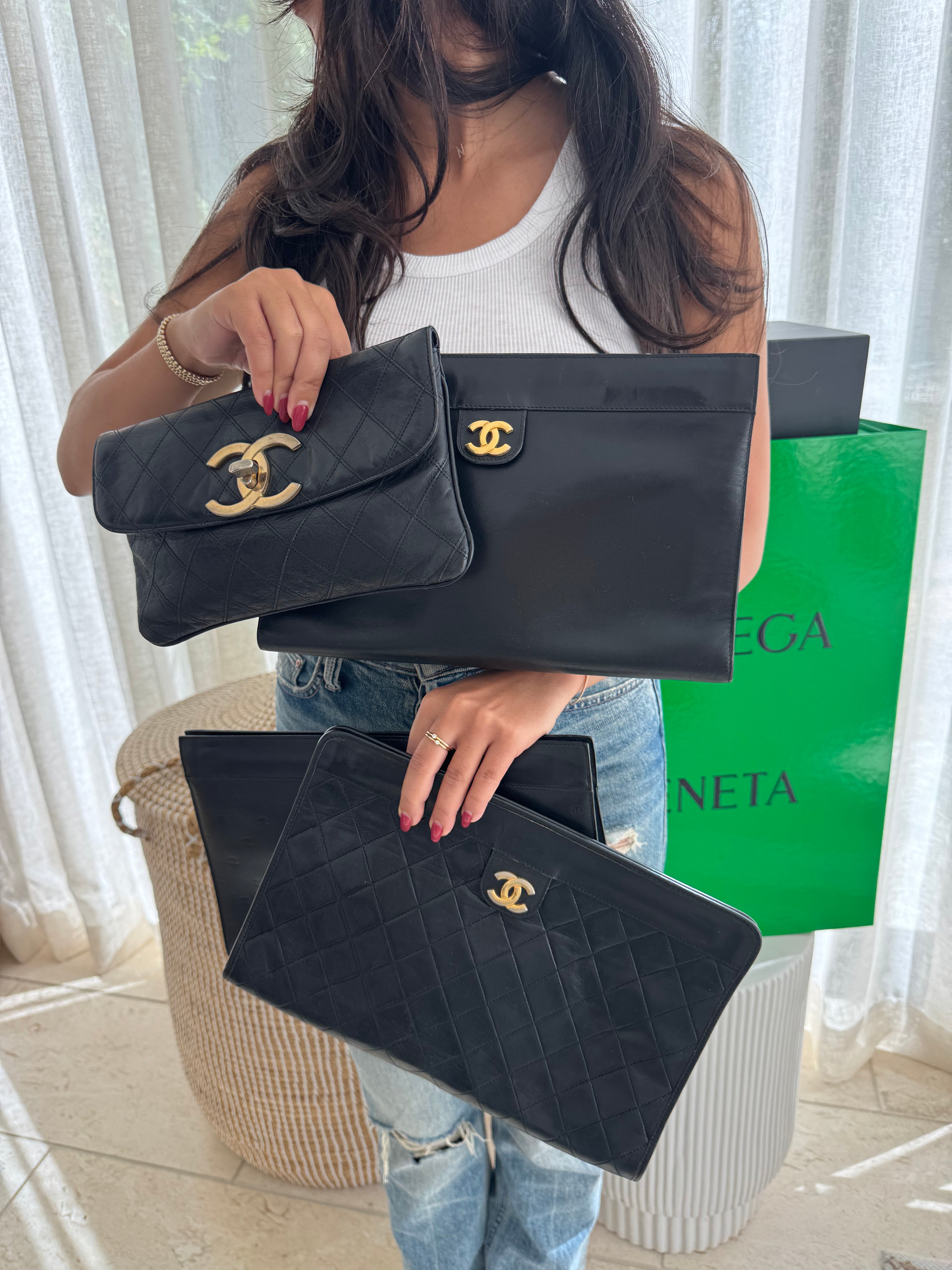 Vintage Chanel Oversized CC Lambskin Clutch