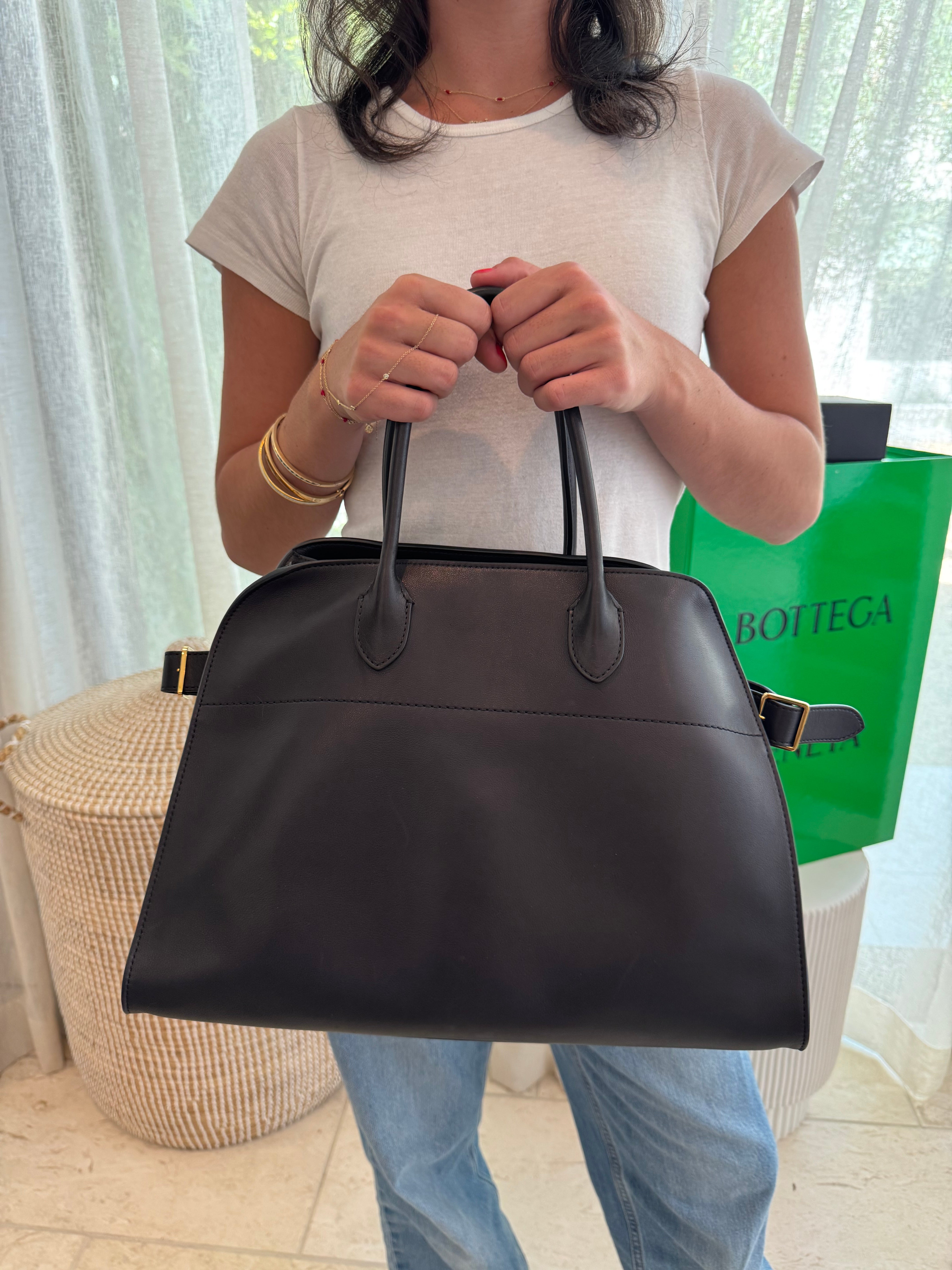 The Row Margaux 15 Smooth Leather Bag Black New