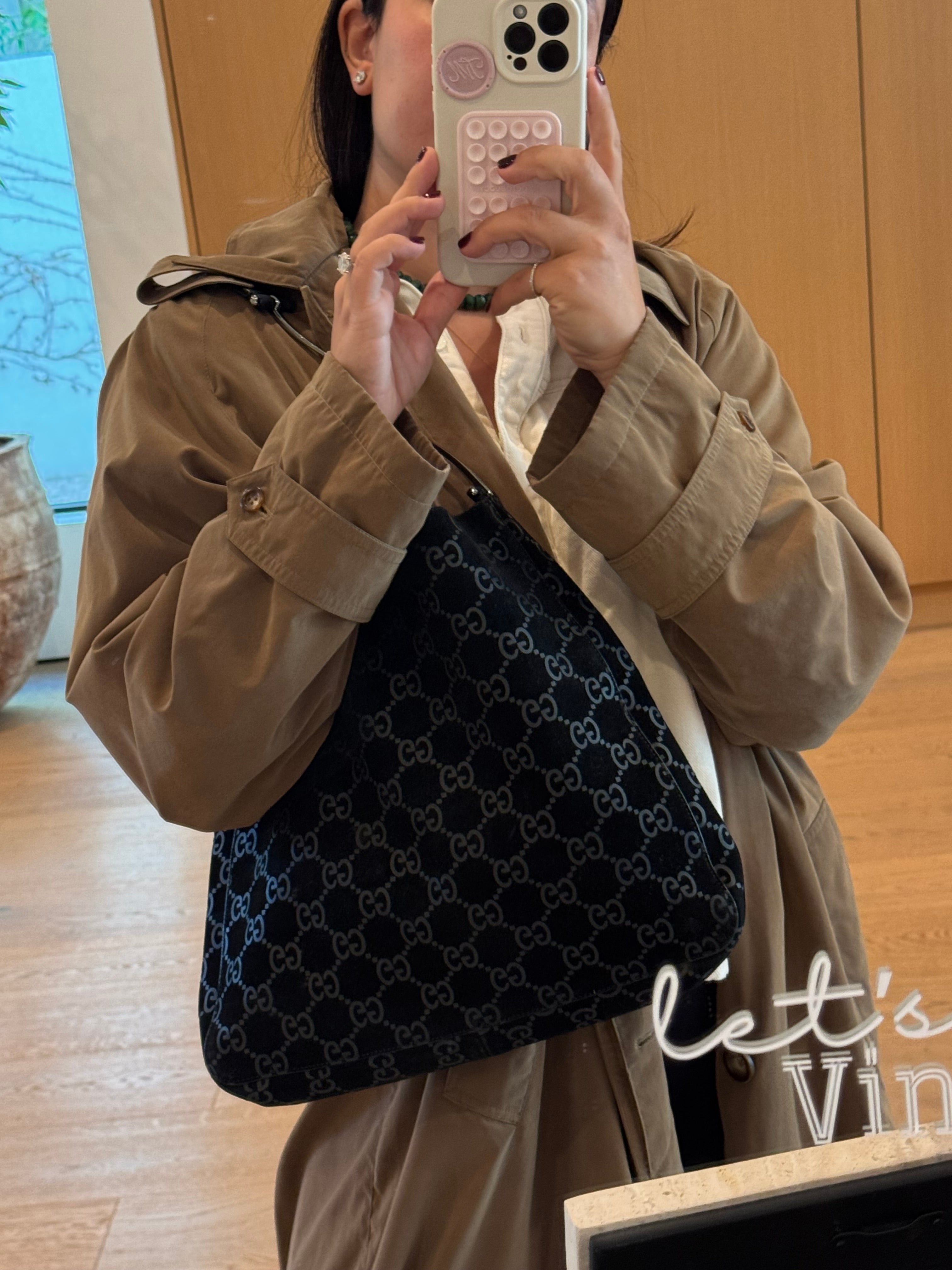 Gucci Tom Ford Slim Horsebit Black Suede GG Hobo Bag Best Seller