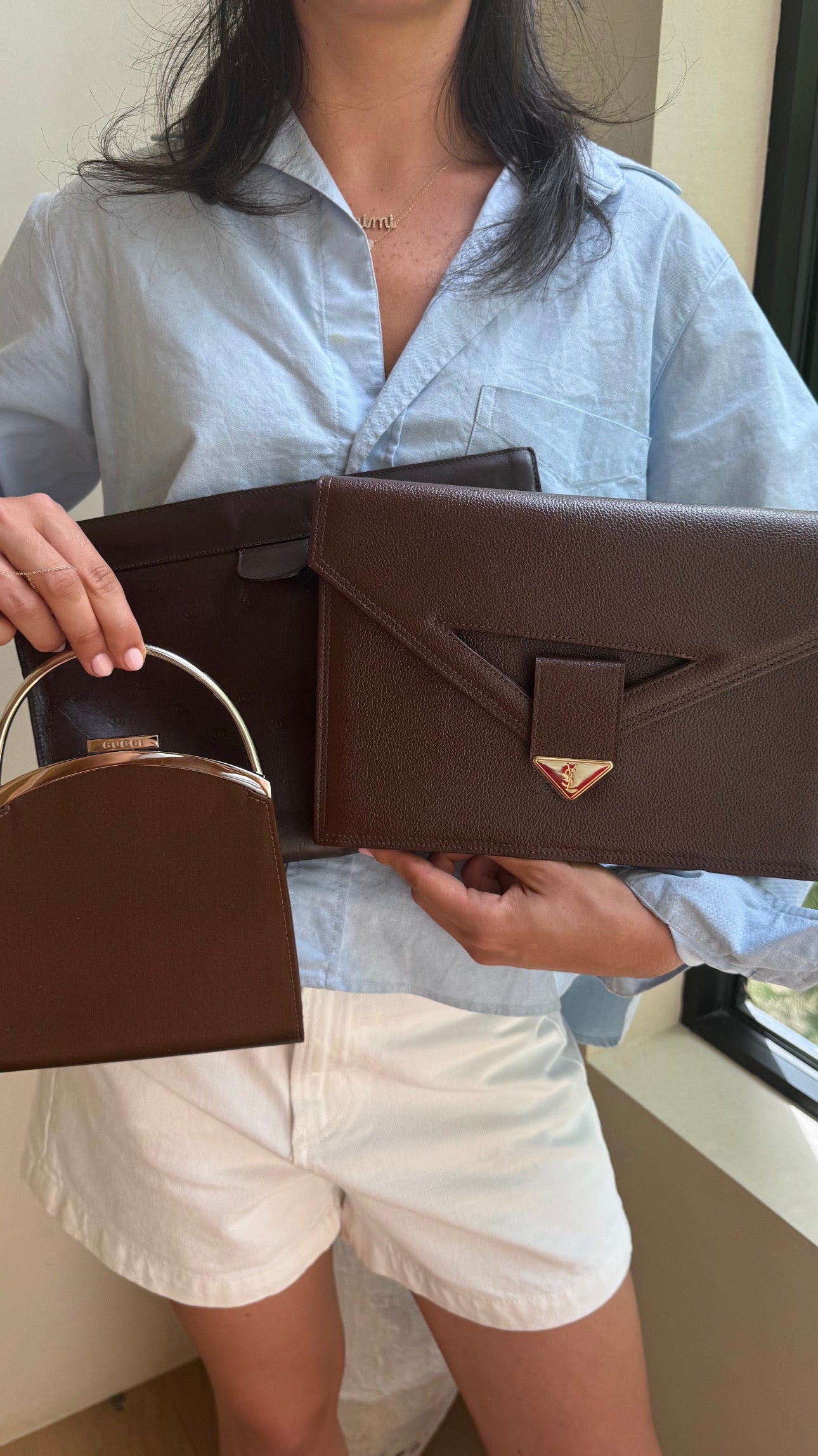 Gucci Brown Satin Top Handle Bag