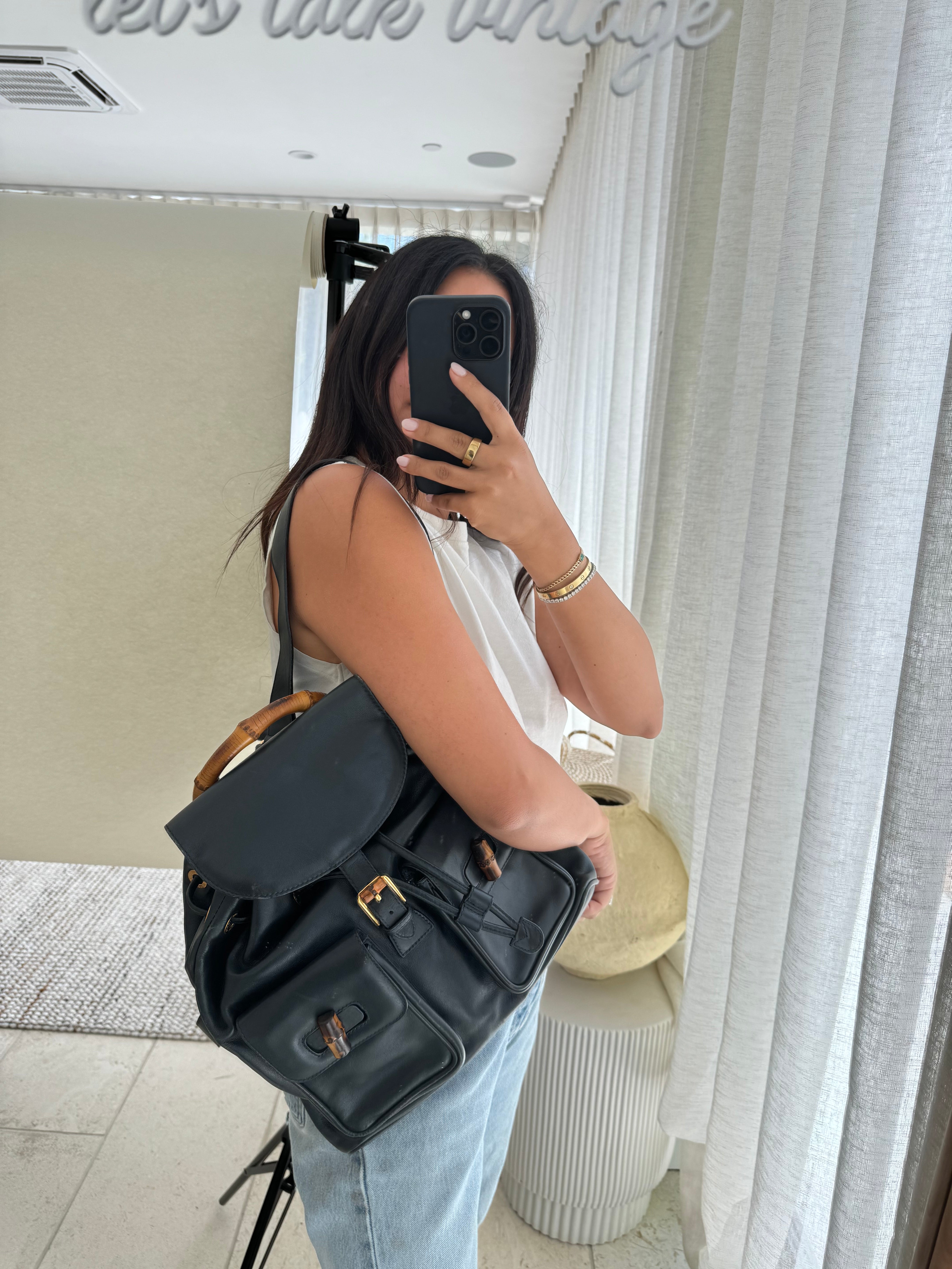 authentic leather gucci backpack Gucci Bamboo Leather Backpack