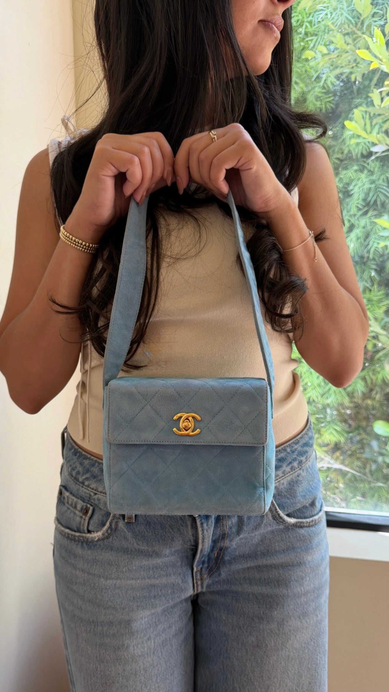 Chanel Quilted Suede Mini Flap