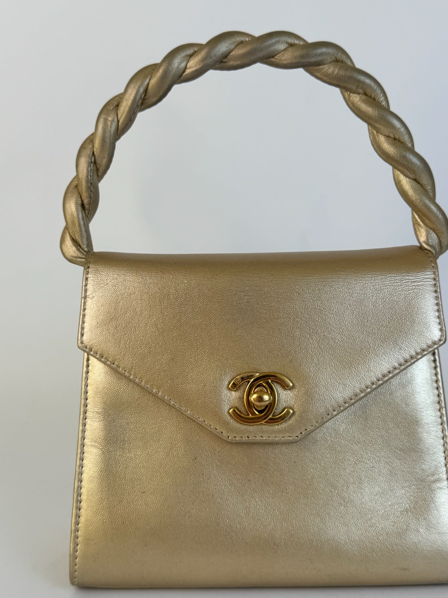 Chanel Vintage Satin Handbag Gold Rare