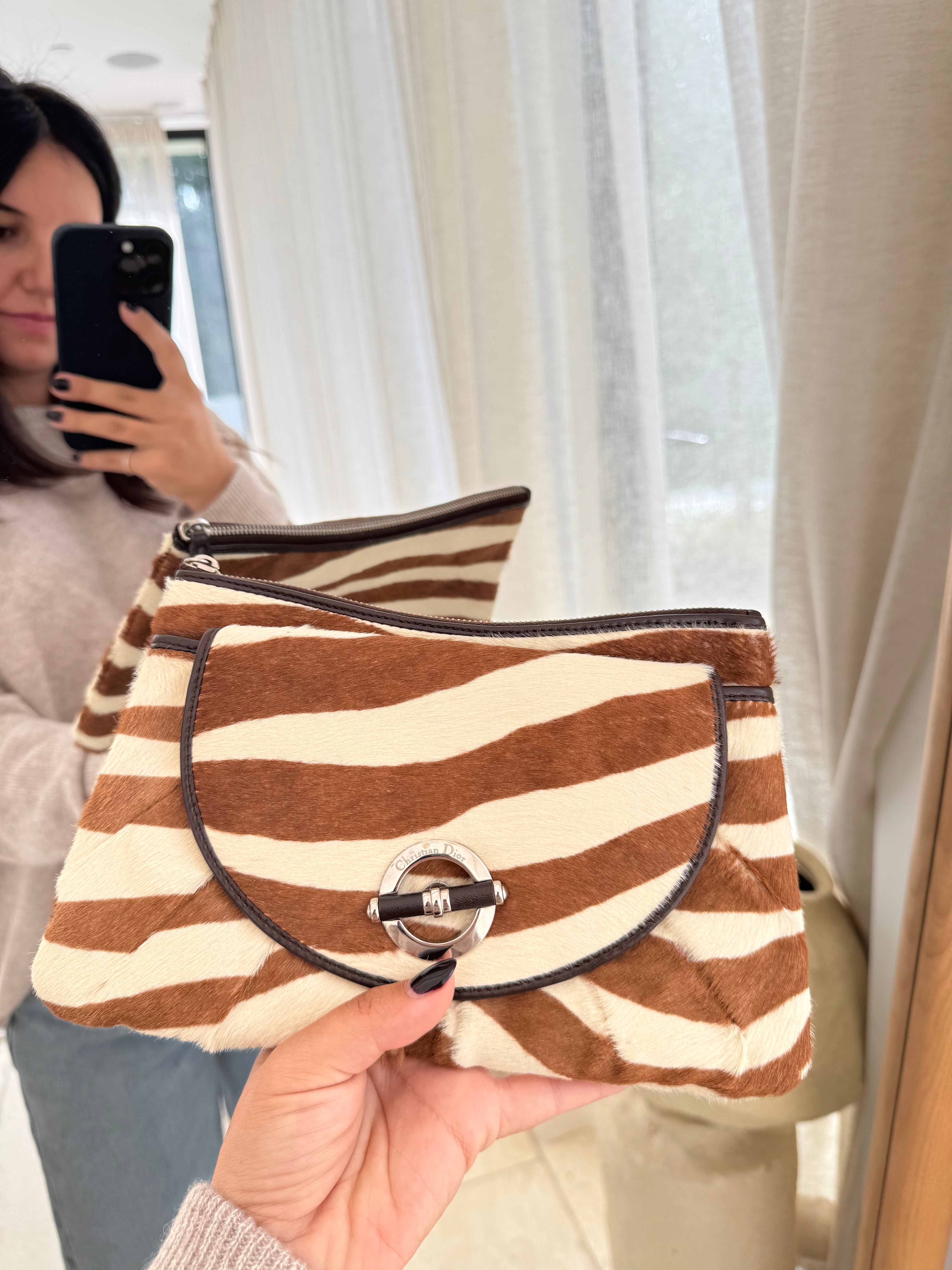 Christian Dior Zebra Print Calf Hair Clutch