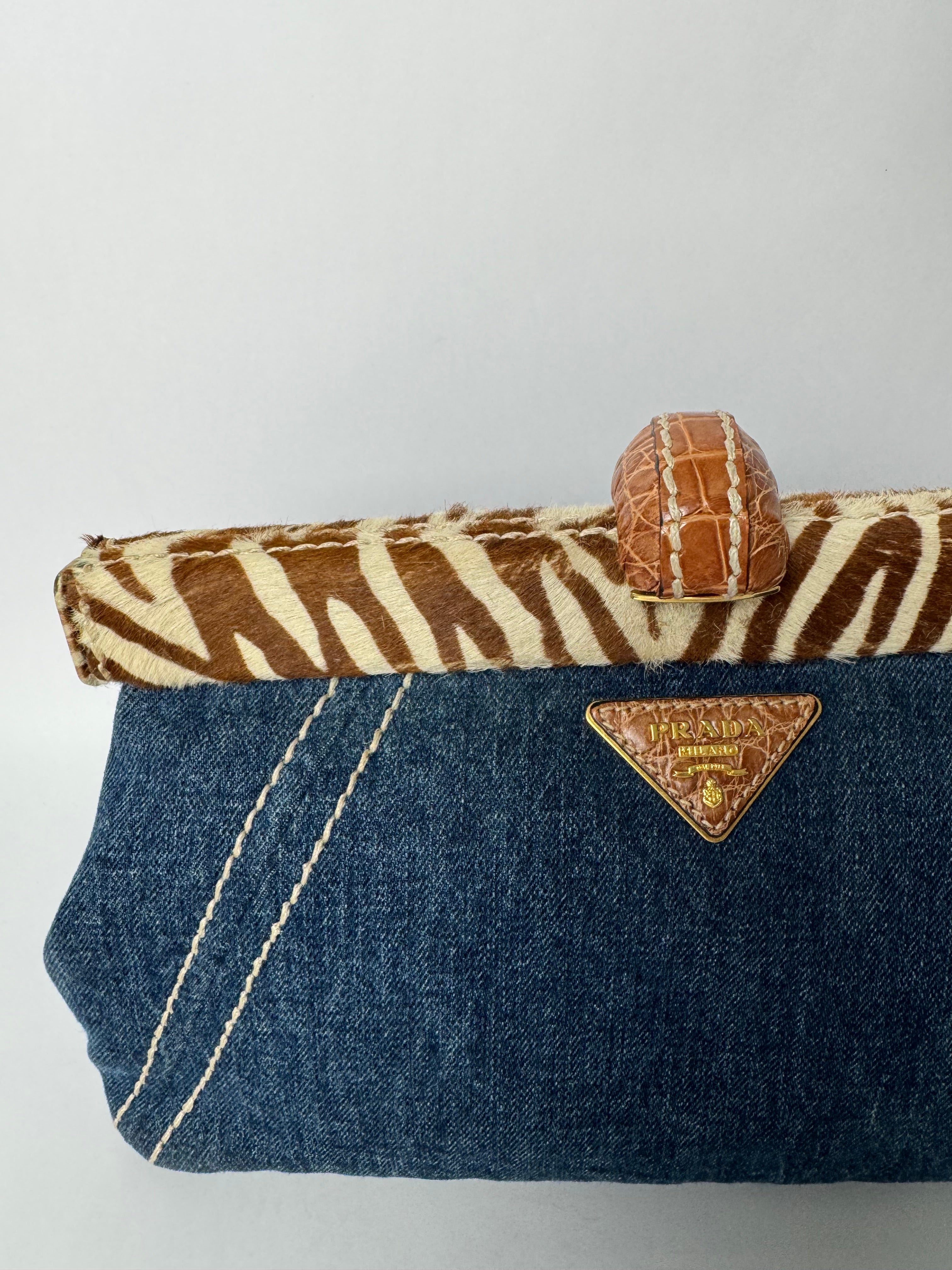 Prada Denim Pony Hair Clutch Rare