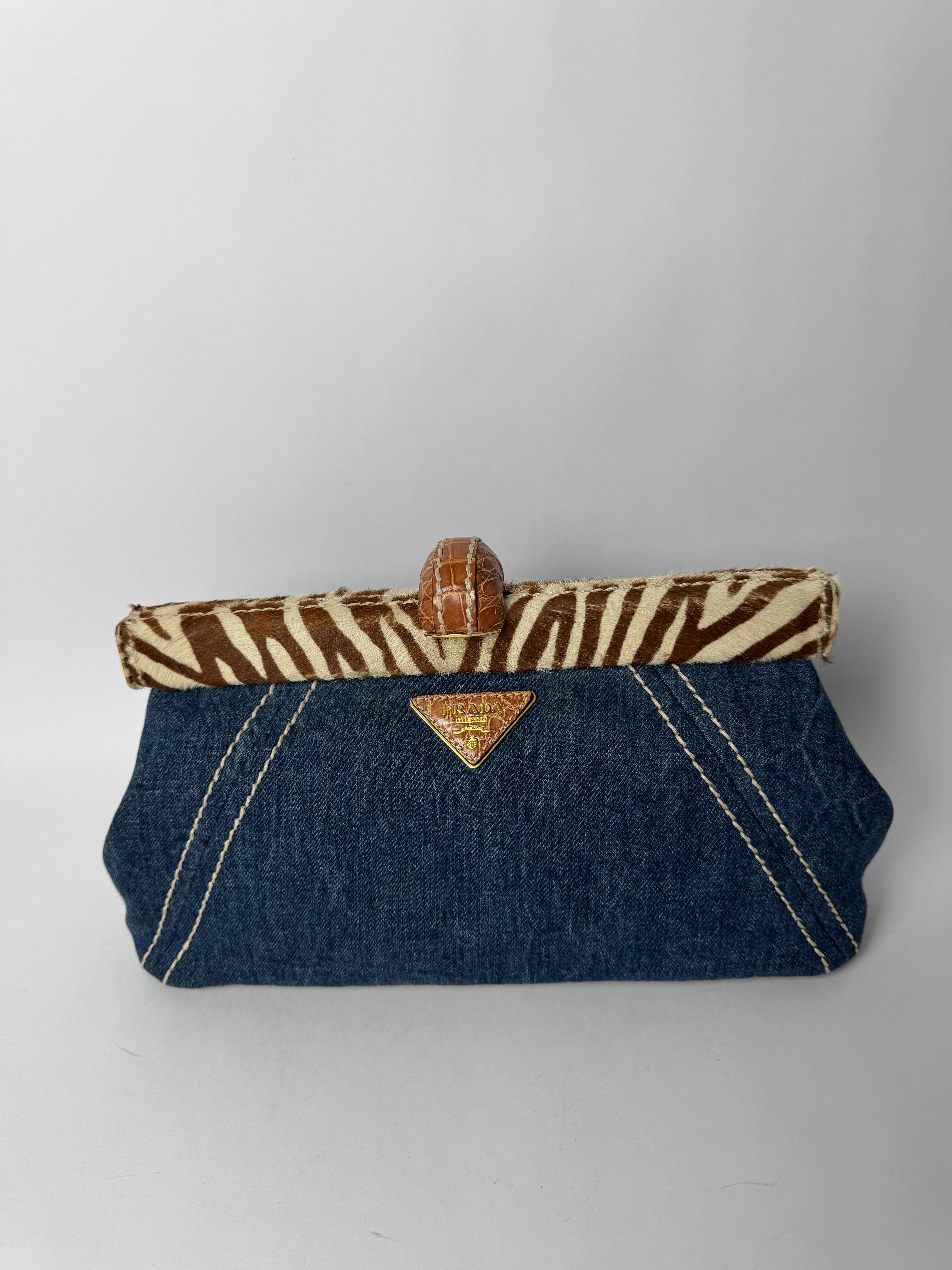Prada Denim Pony Hair Clutch Rare
