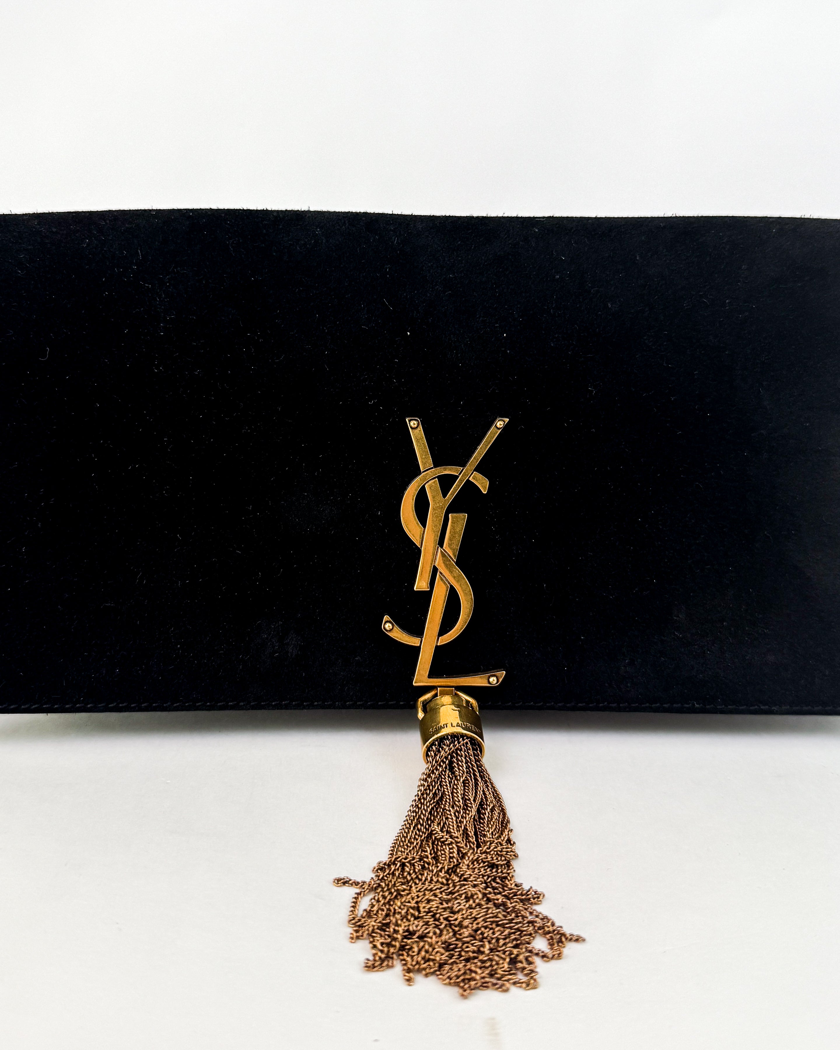 YSL Black Velvet Tassel Clutch/Shoulder Bag