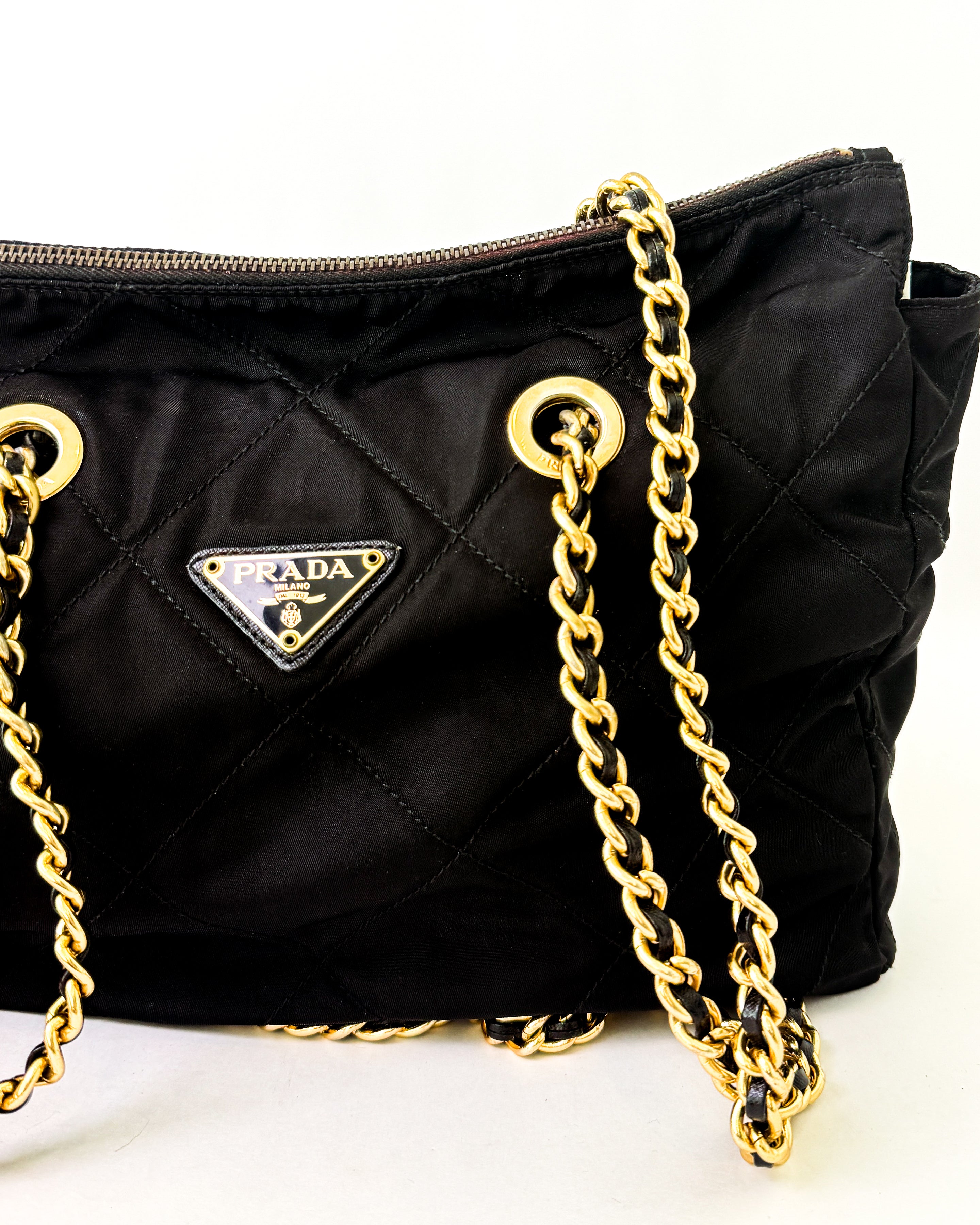 Prada Black Quilted Nylon Chain Bag