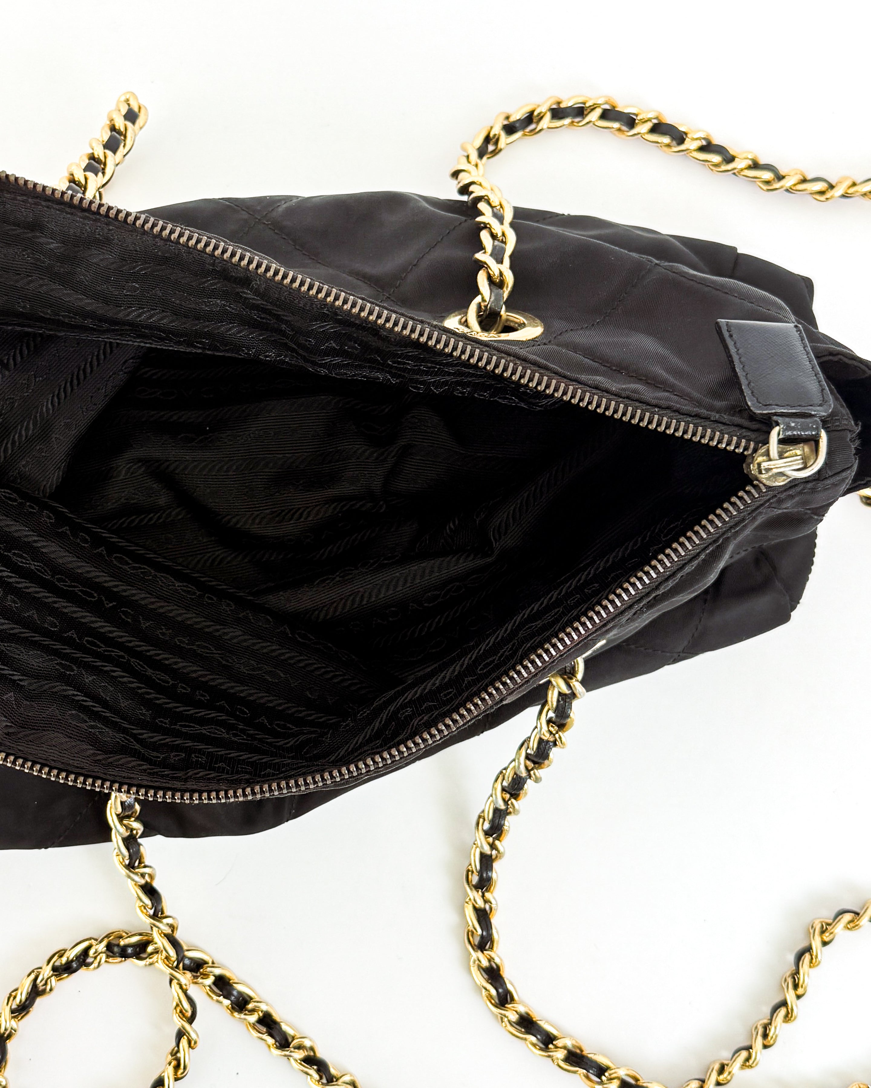 Prada Black Quilted Nylon Chain Bag