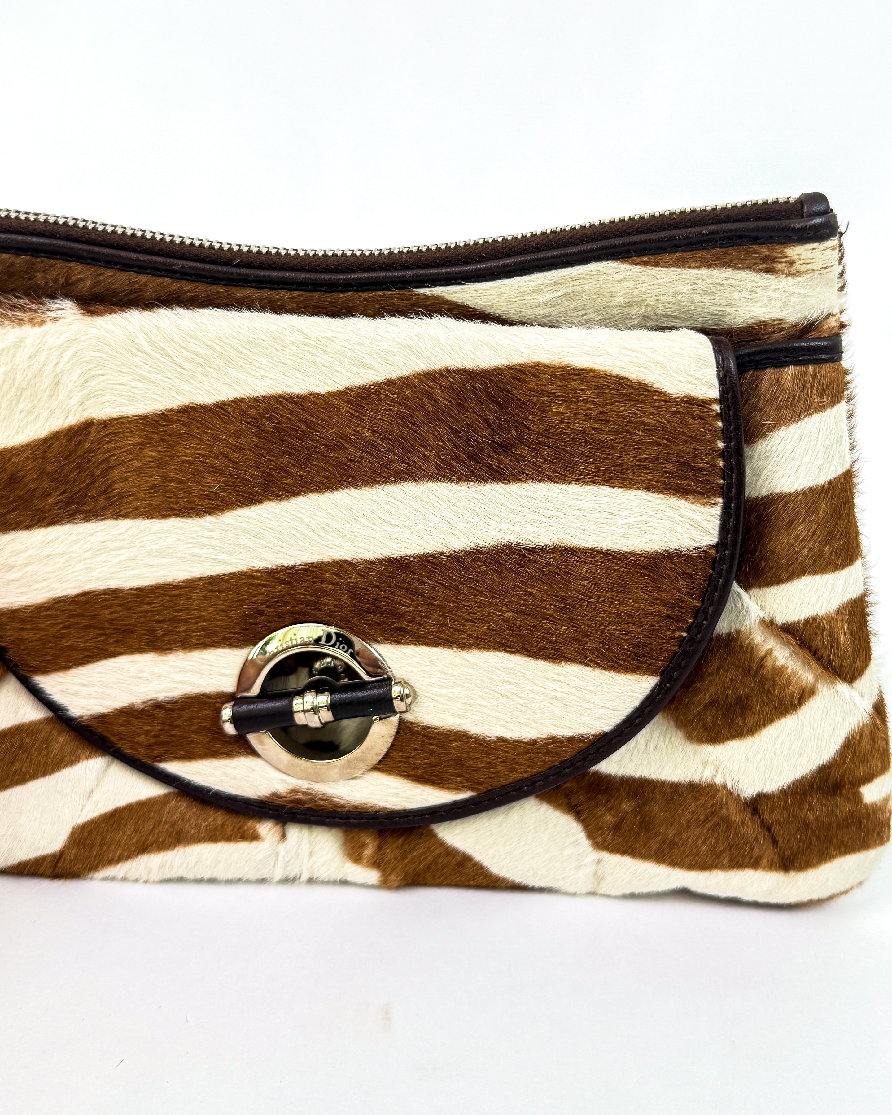 Christian Dior Zebra Print Calf Hair Clutch