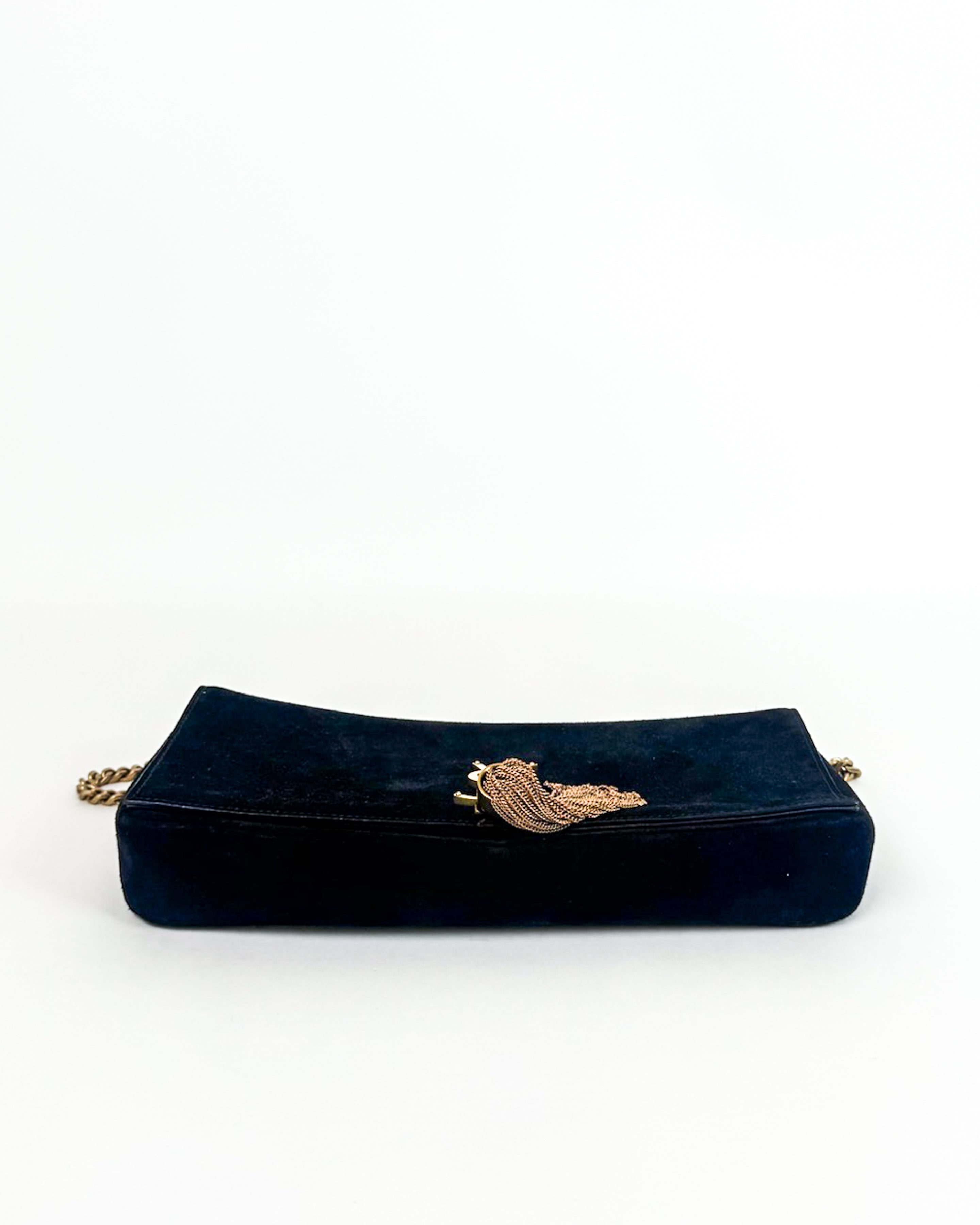 YSL Black Velvet Tassel Clutch/Shoulder Bag