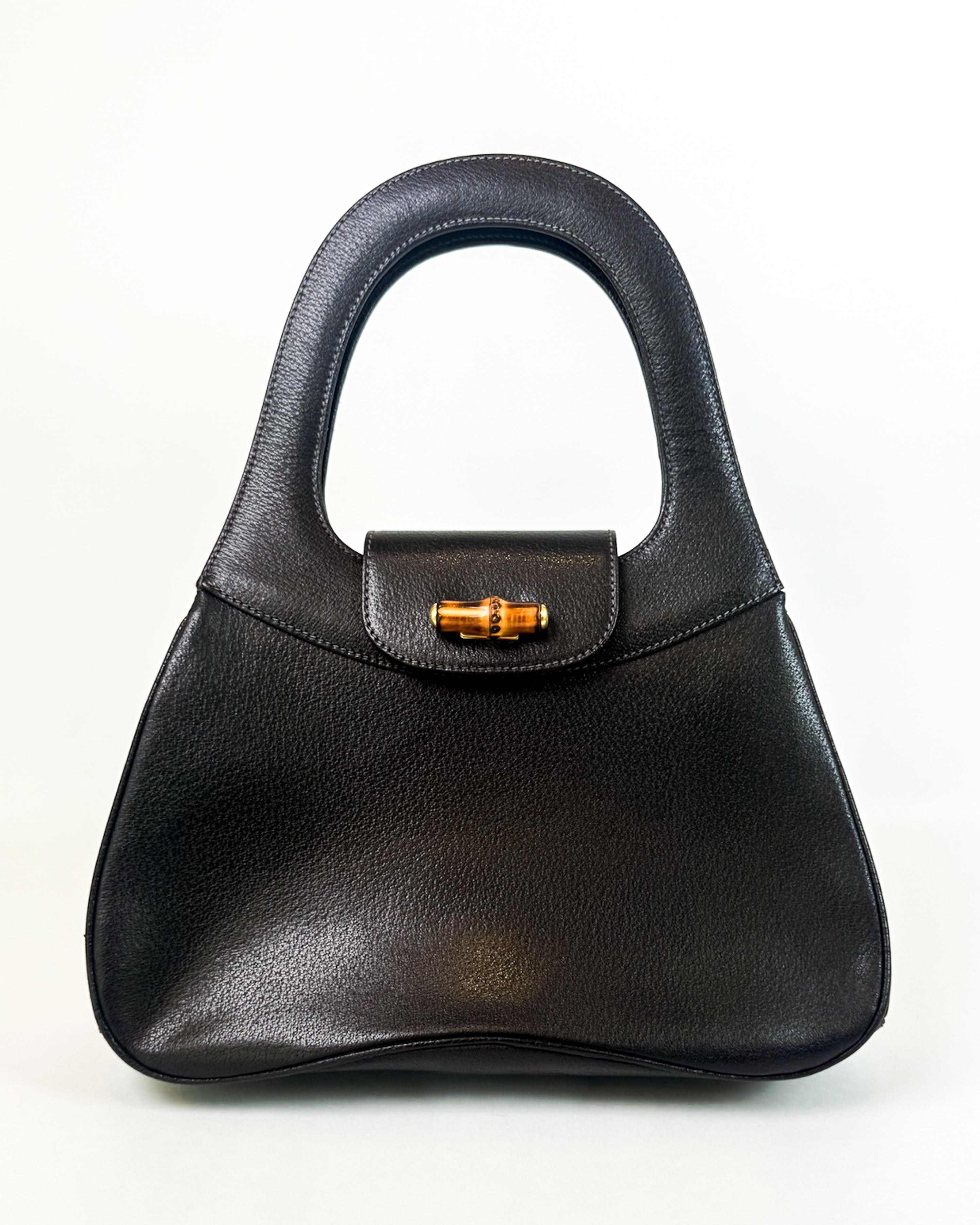 Gucci Black Leather Bamboo Handle Bag