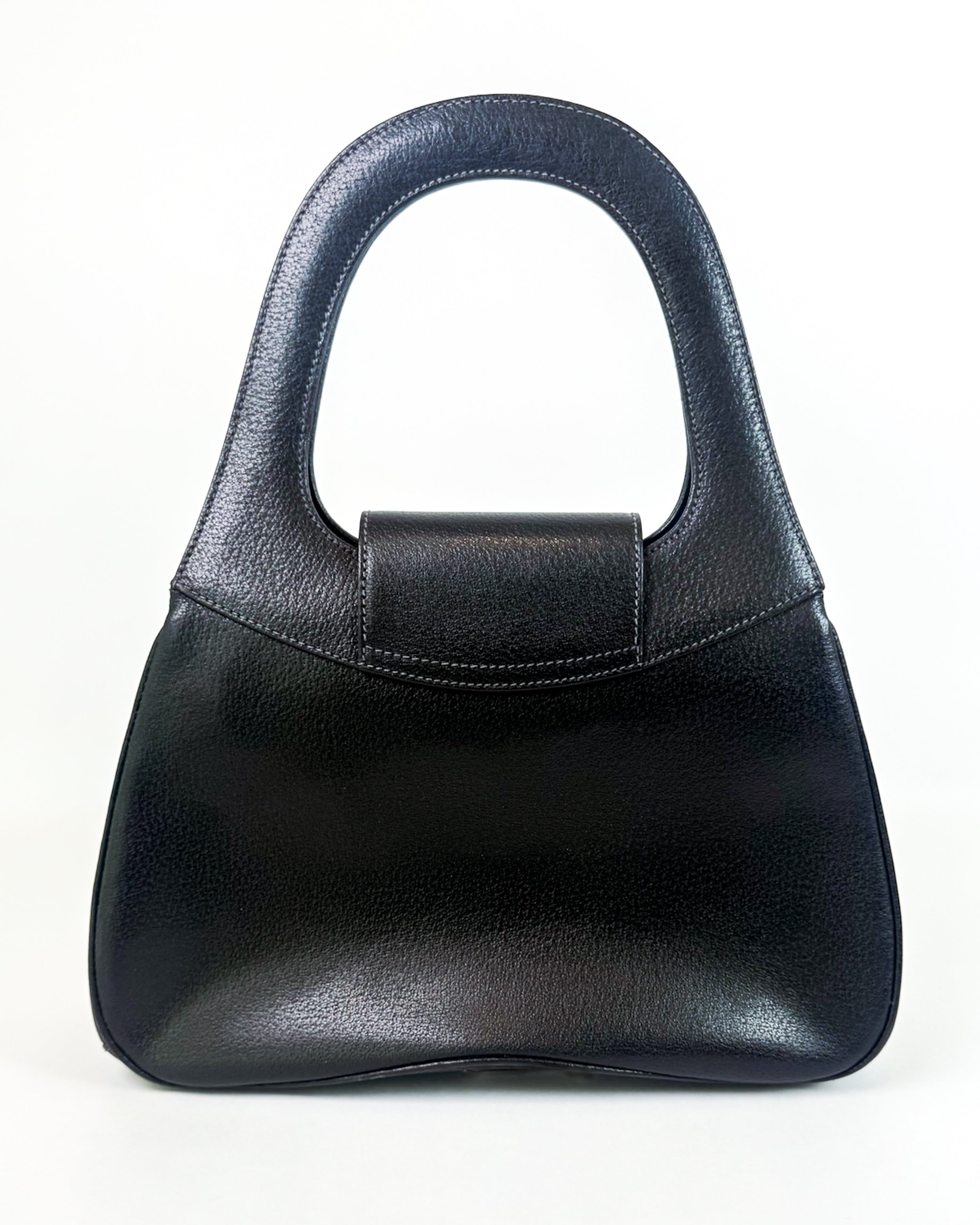 Gucci Black Leather Bamboo Handle Bag