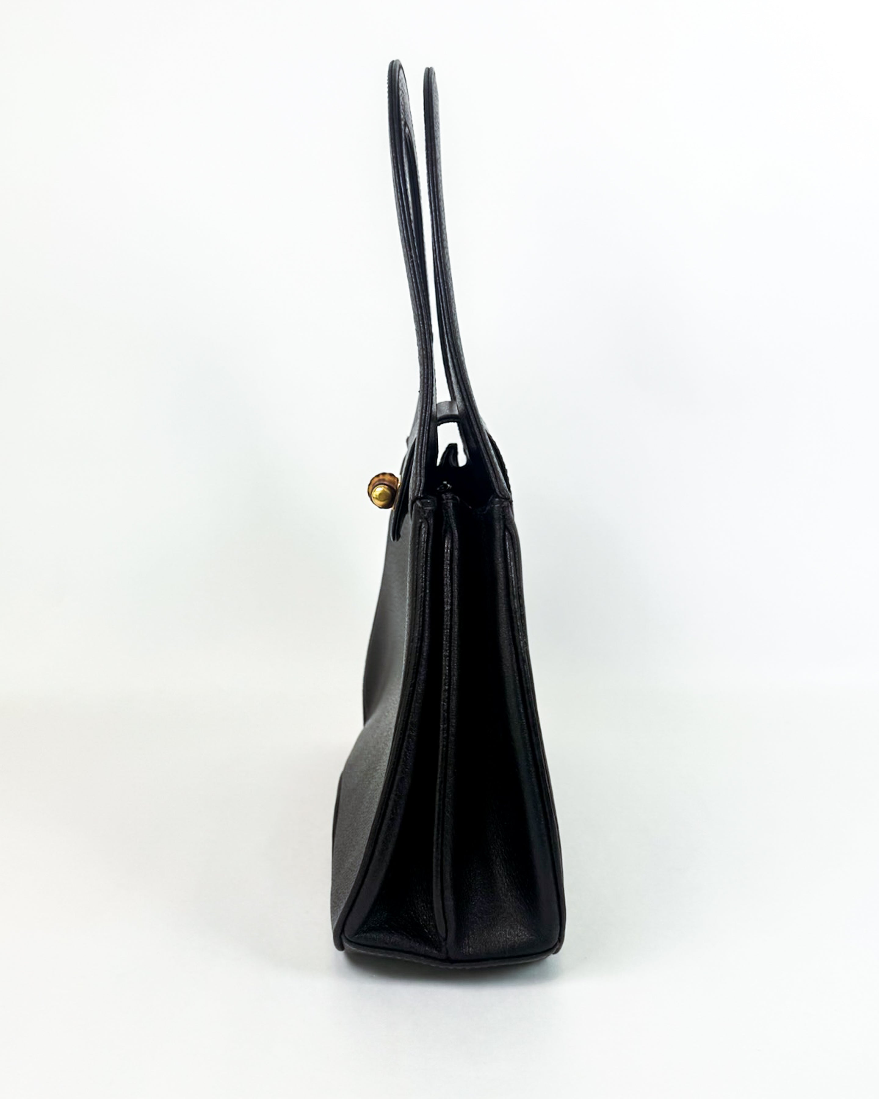 Gucci Black Leather Bamboo Handle Bag