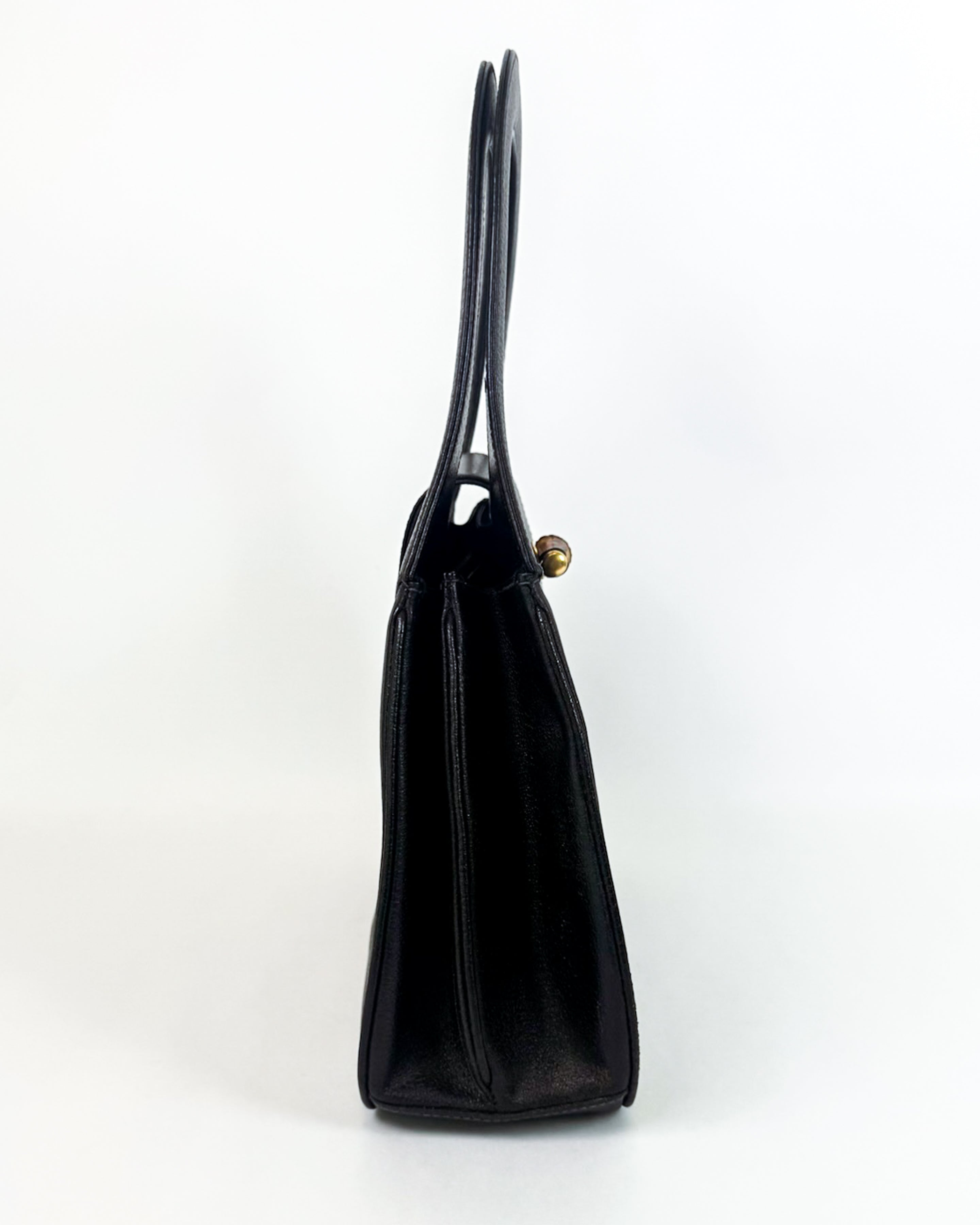 Gucci Black Leather Bamboo Handle Bag