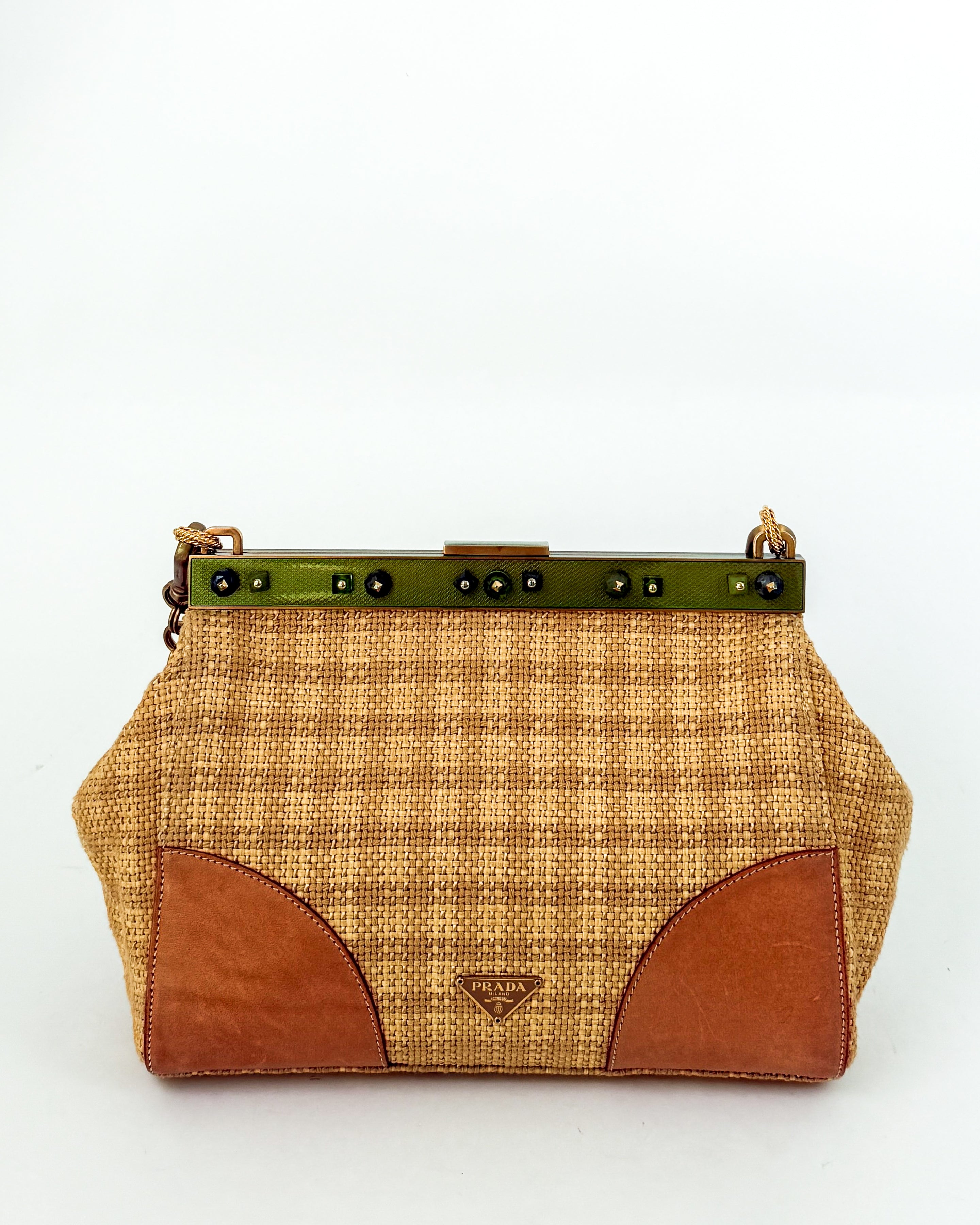 Prada Tweed Chain Link Shoulder Bag