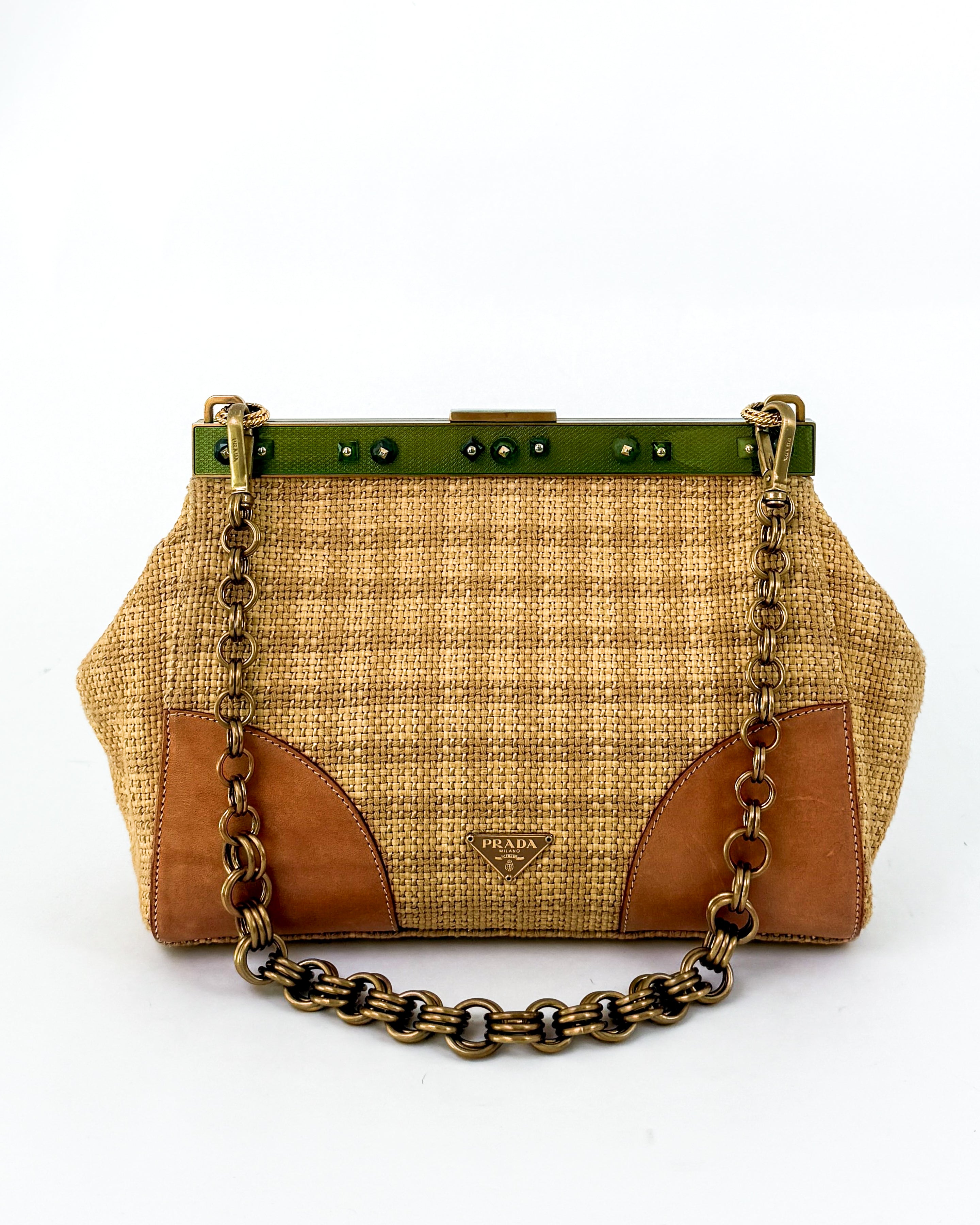 Prada Tweed Chain Link Shoulder Bag