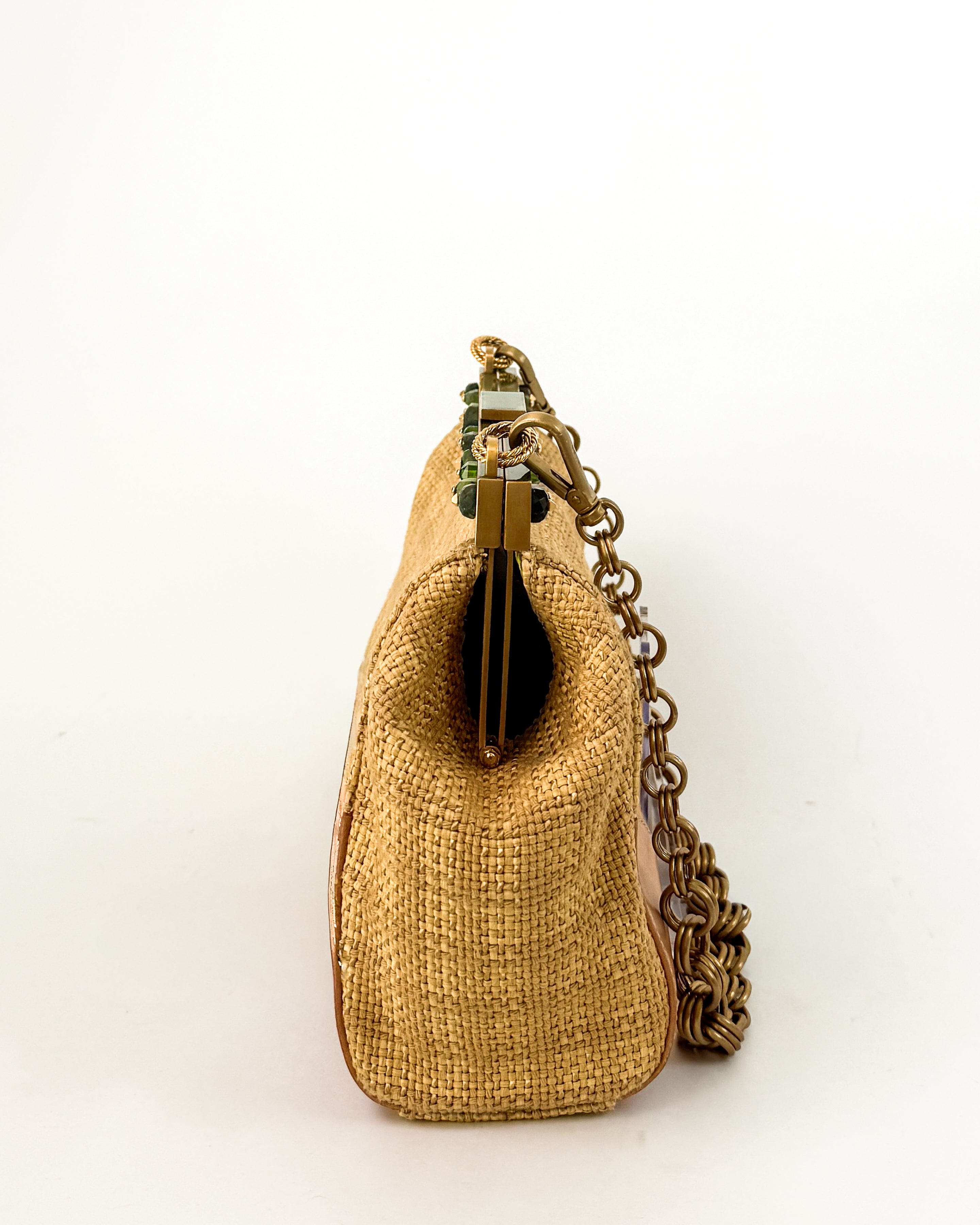 Prada Tweed Chain Link Shoulder Bag