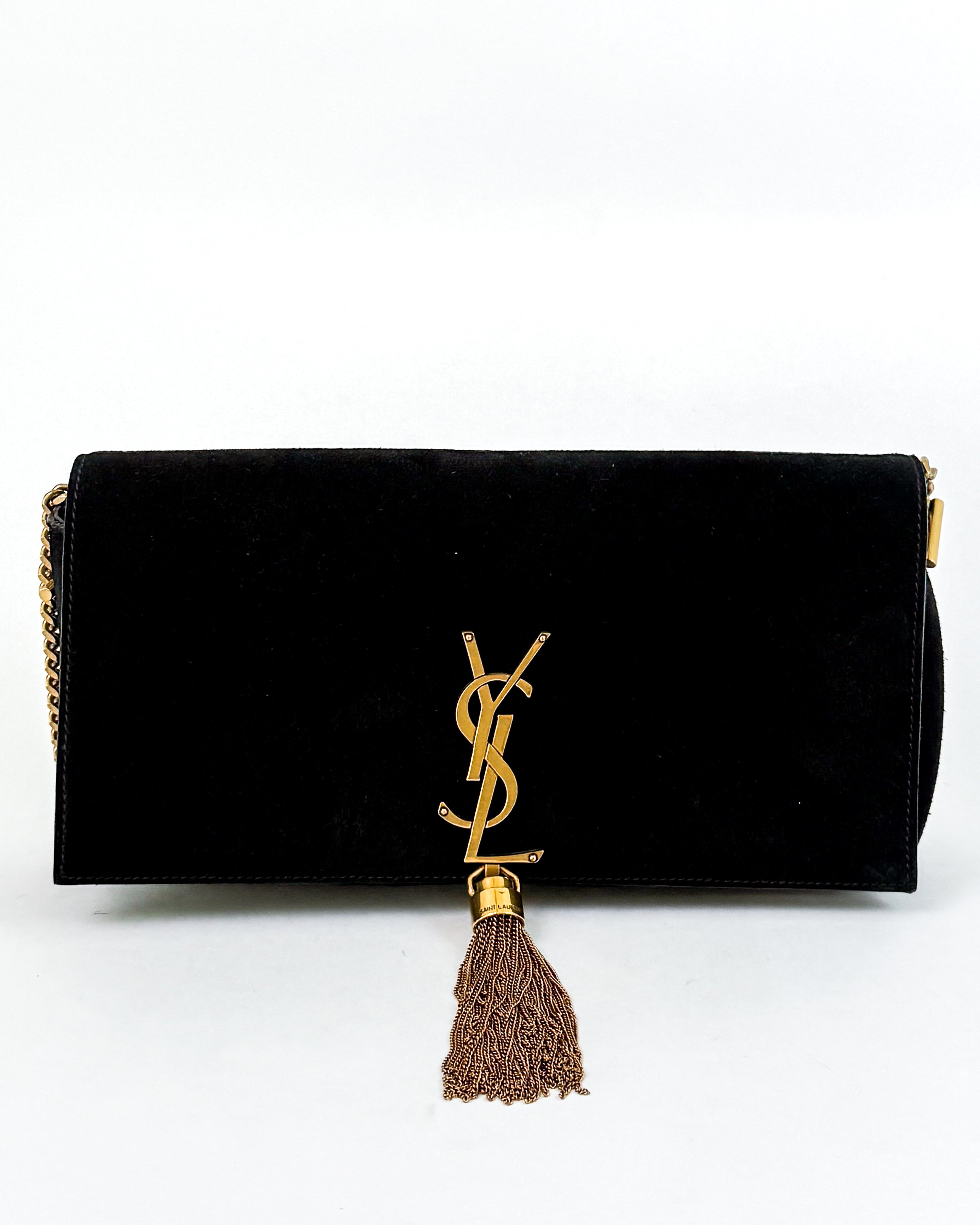 YSL Black Velvet Tassel Clutch/Shoulder Bag