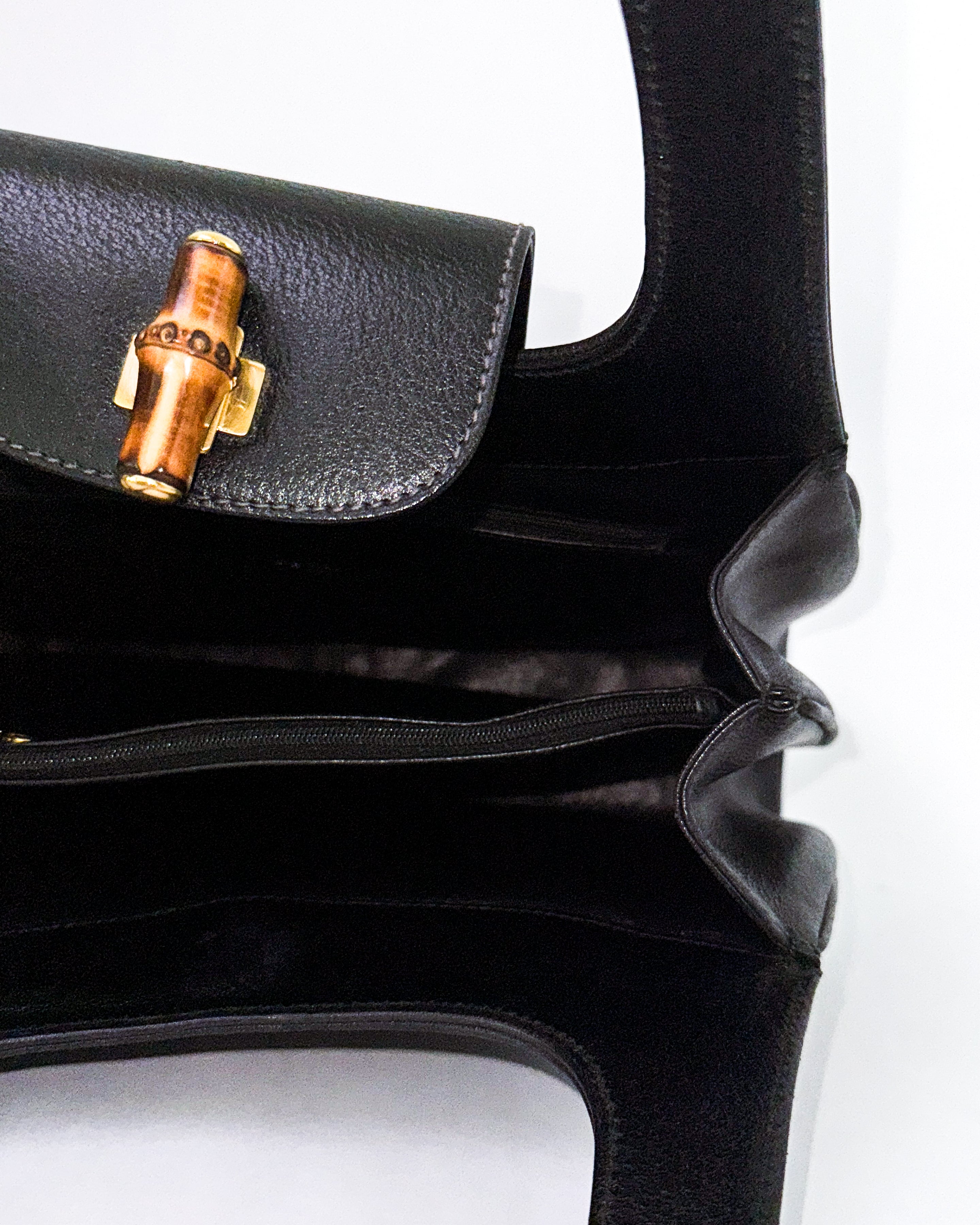 Gucci Black Leather Bamboo Handle Bag