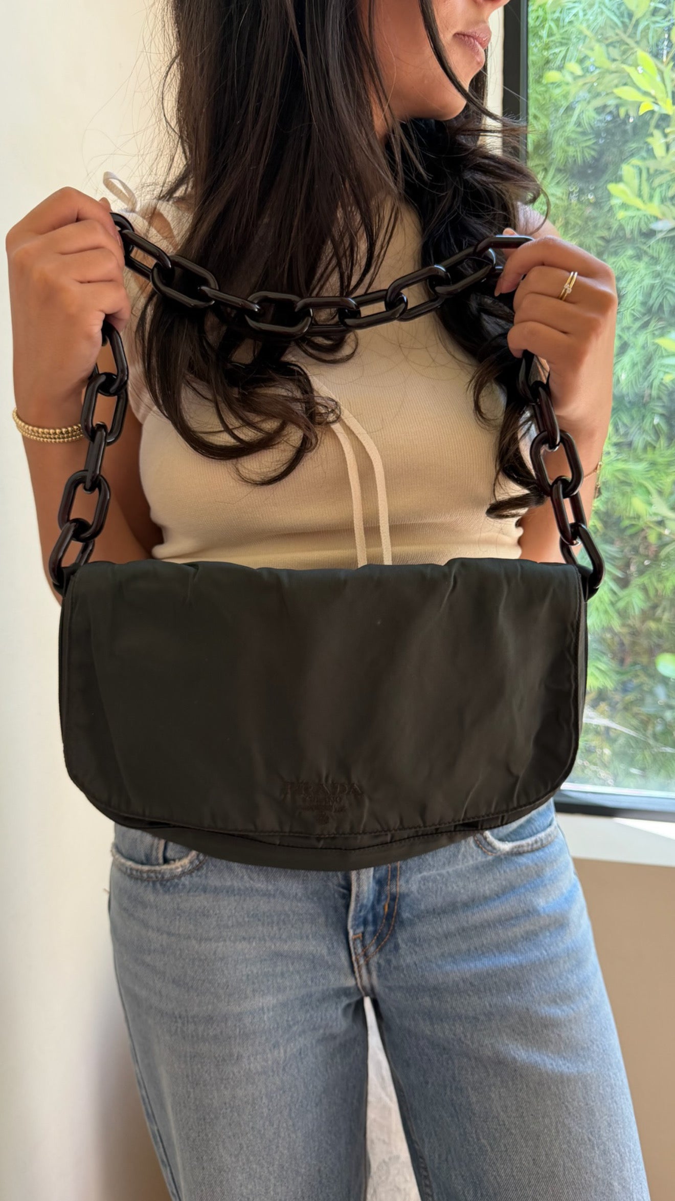 Prada Nylon Chain Link Shoulder Bag